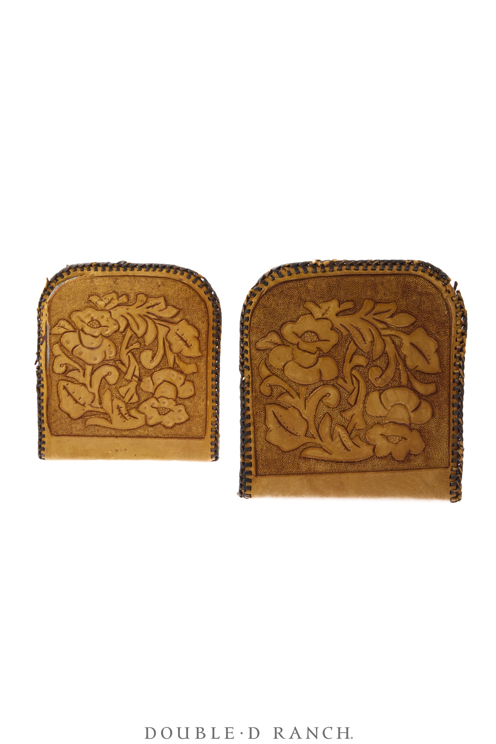Miscellaneous, Bookends, Hand-Tooled Leather, Floral Scroll, Vintage, 1444