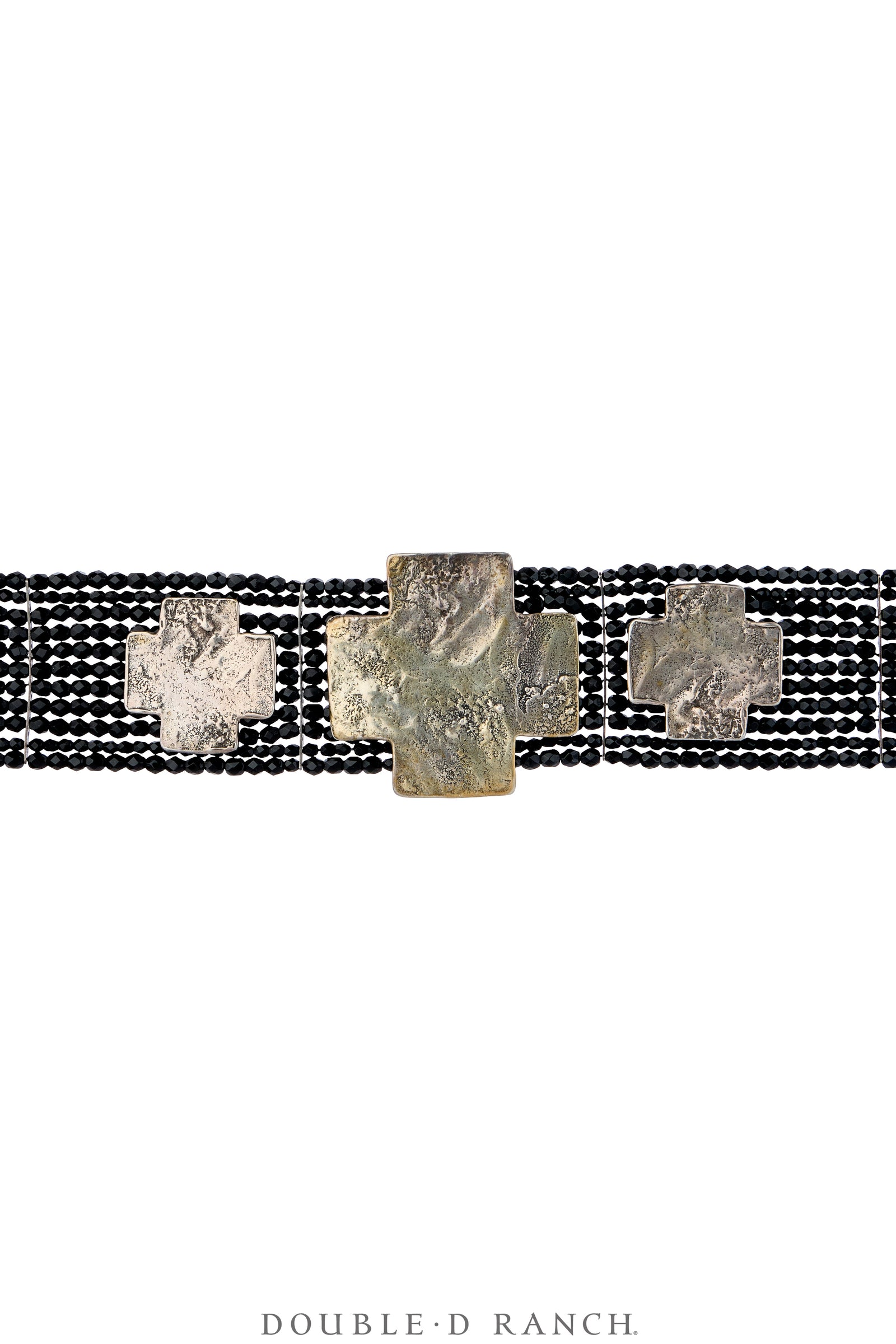 Necklace, MB, Choker, Jet, Faceted, Sterling Silver Crosses, Hallmark, Vintage, 3928