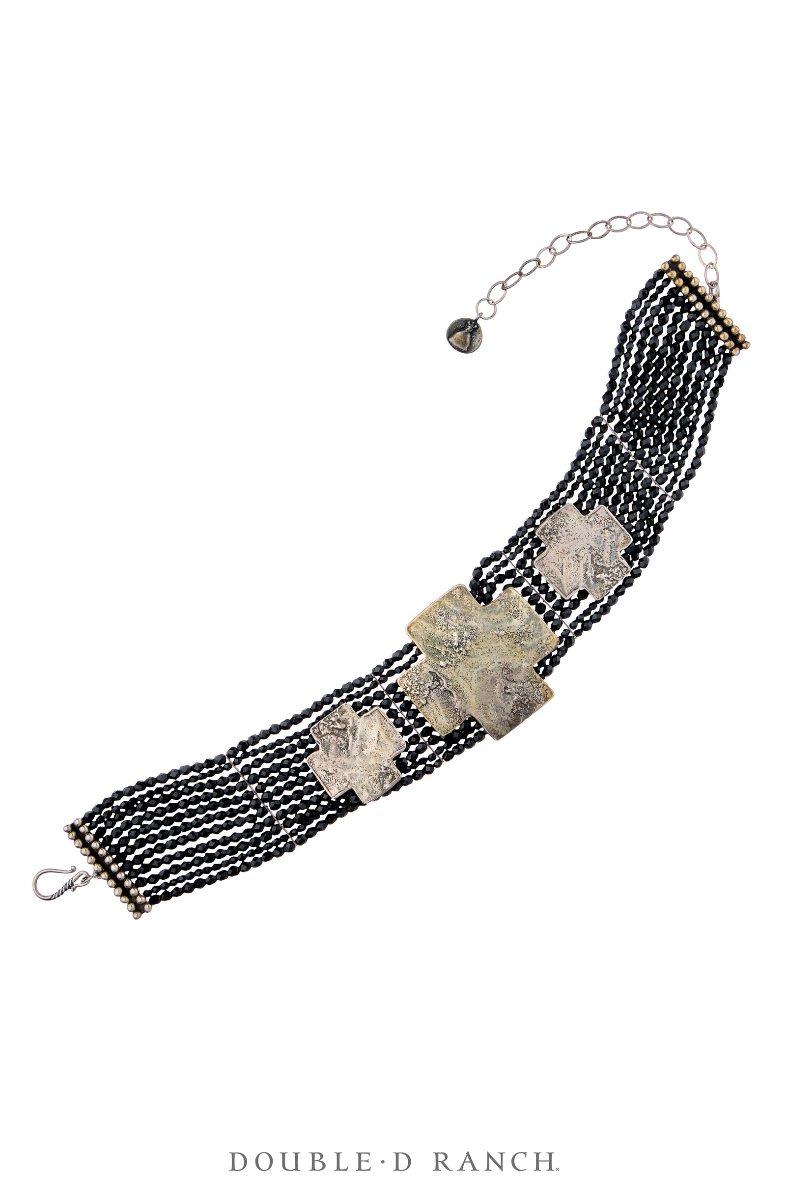 Necklace, MB, Choker, Jet, Faceted, Sterling Silver Crosses, Hallmark, Vintage, 3928