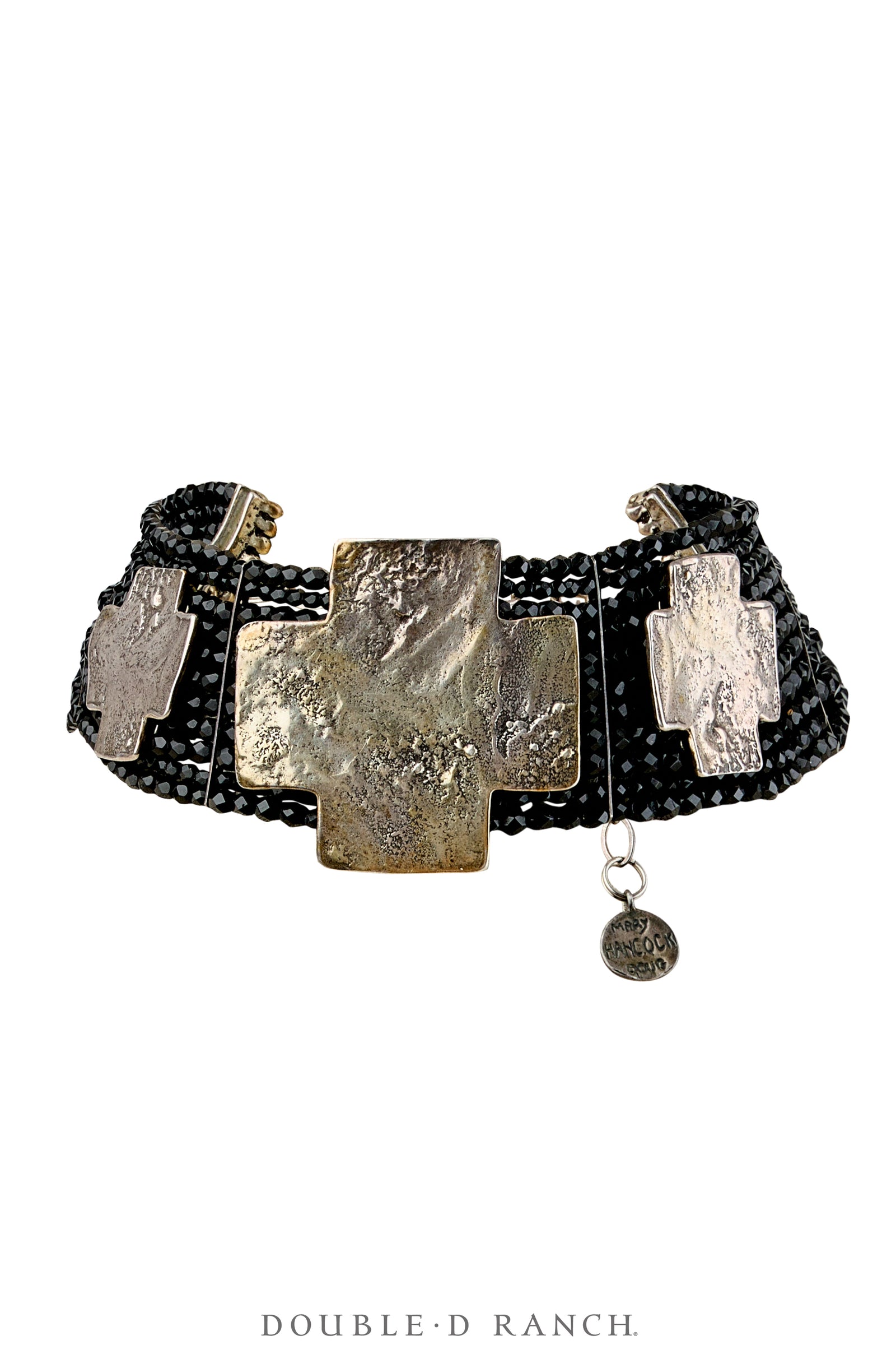 Necklace, MB, Choker, Jet, Faceted, Sterling Silver Crosses, Hallmark, Vintage, 3928