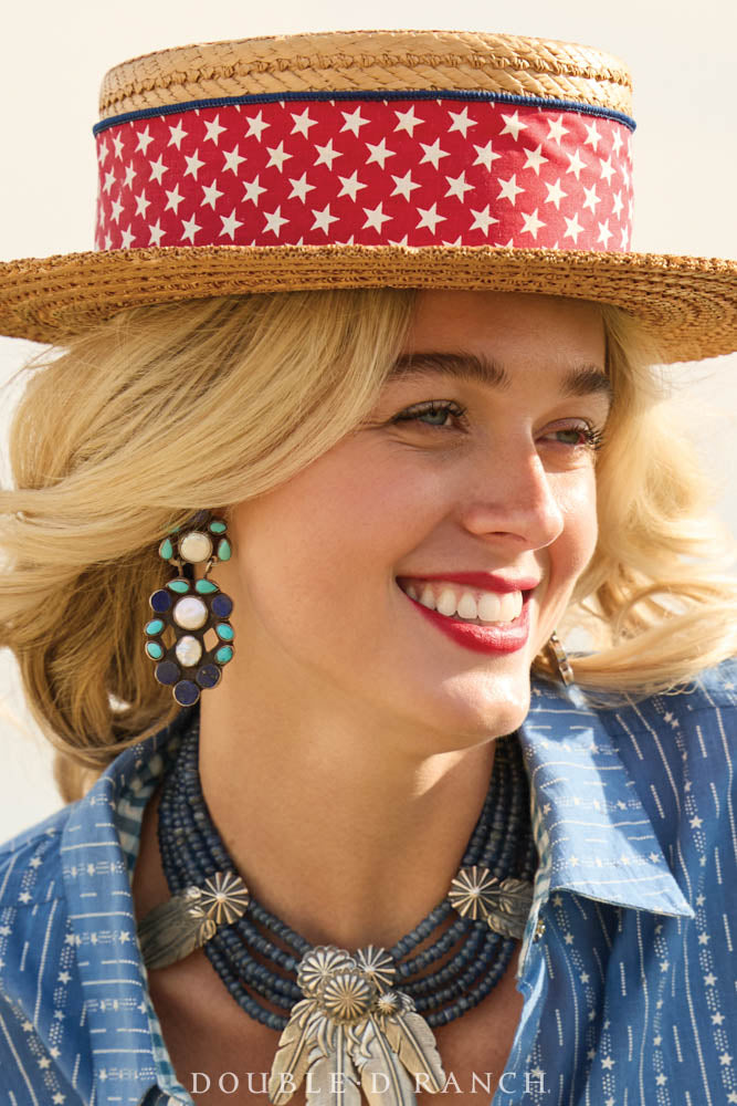 Earrings, Oscar Betz, Triangle, Turquoise, Lapis, Mother of Pearl, Hallmark, 2063B