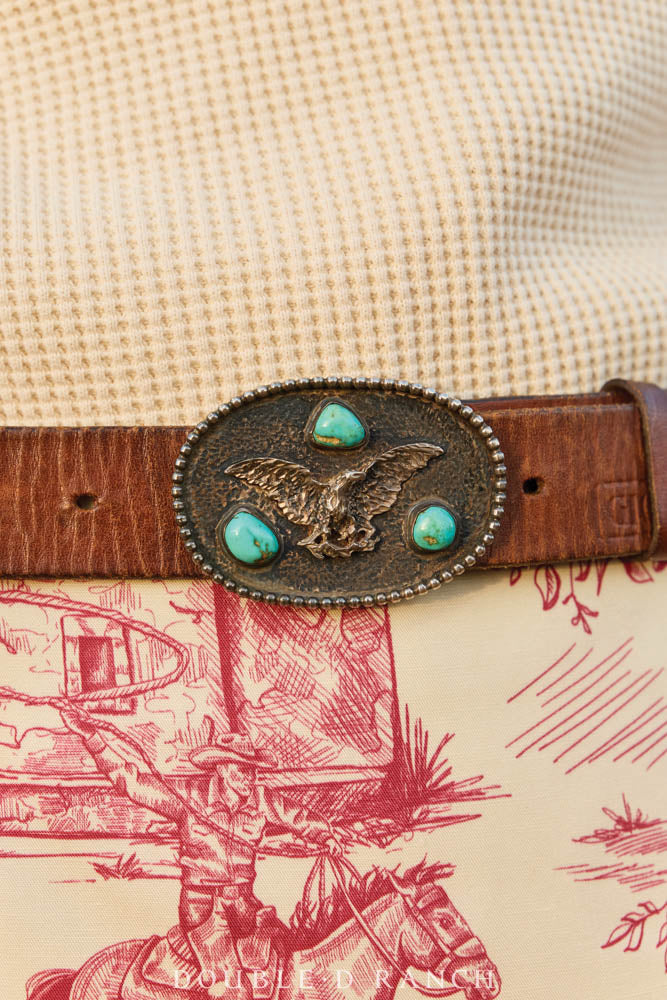 Belt, A Vintage, Cast, Buckle, Turquoise, Eagle, Patriotic, Mark, Vintage ‘81, 1122