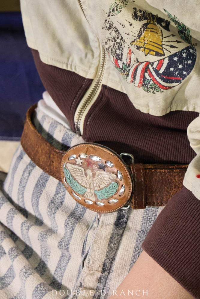 Belt, A Vintage, Buckle, Western, Leather, Patriotic, Vintage, 1114