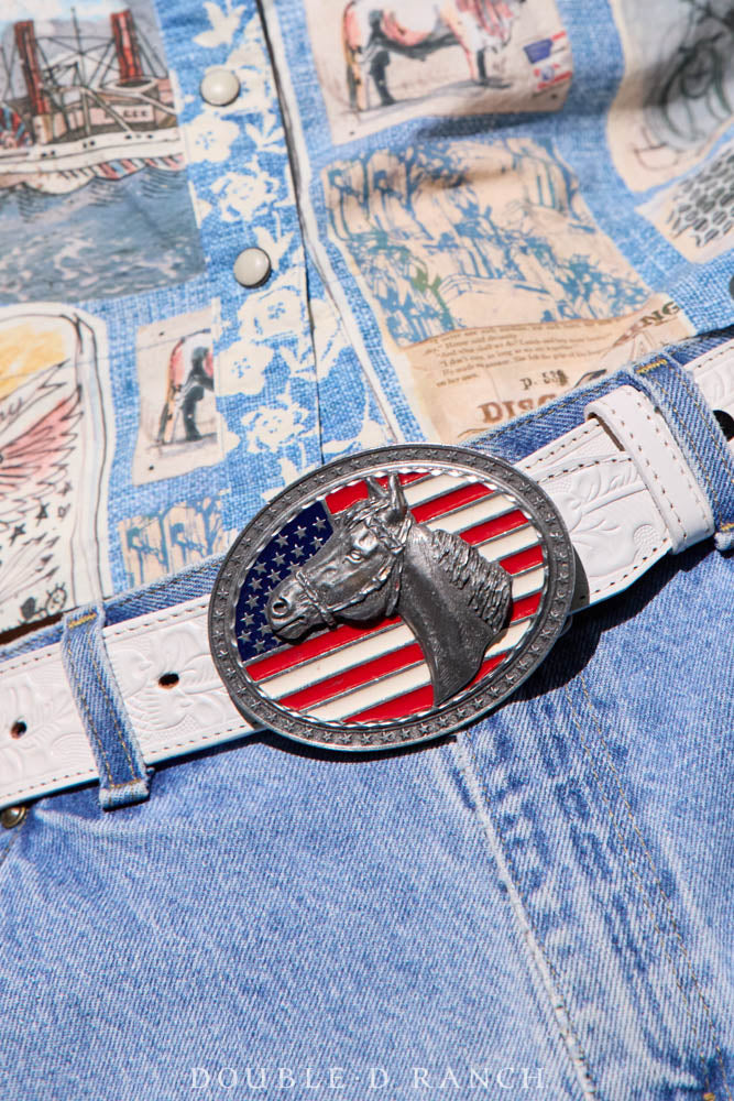 Belt, A Vintage, Buckle, Kitsch, Patriotic Horse, Hallmark, Vintage, 908