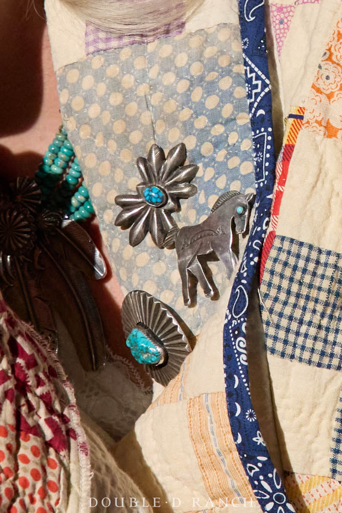Pin, Novelty, Horse, Turquoise, Stampwork, Vintage, 1075