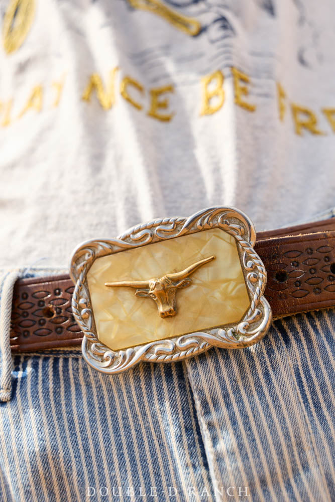 Belt, A Vintage, Buckle, Western Kitsch, Lucite, Longhorn, Vintage, 1108