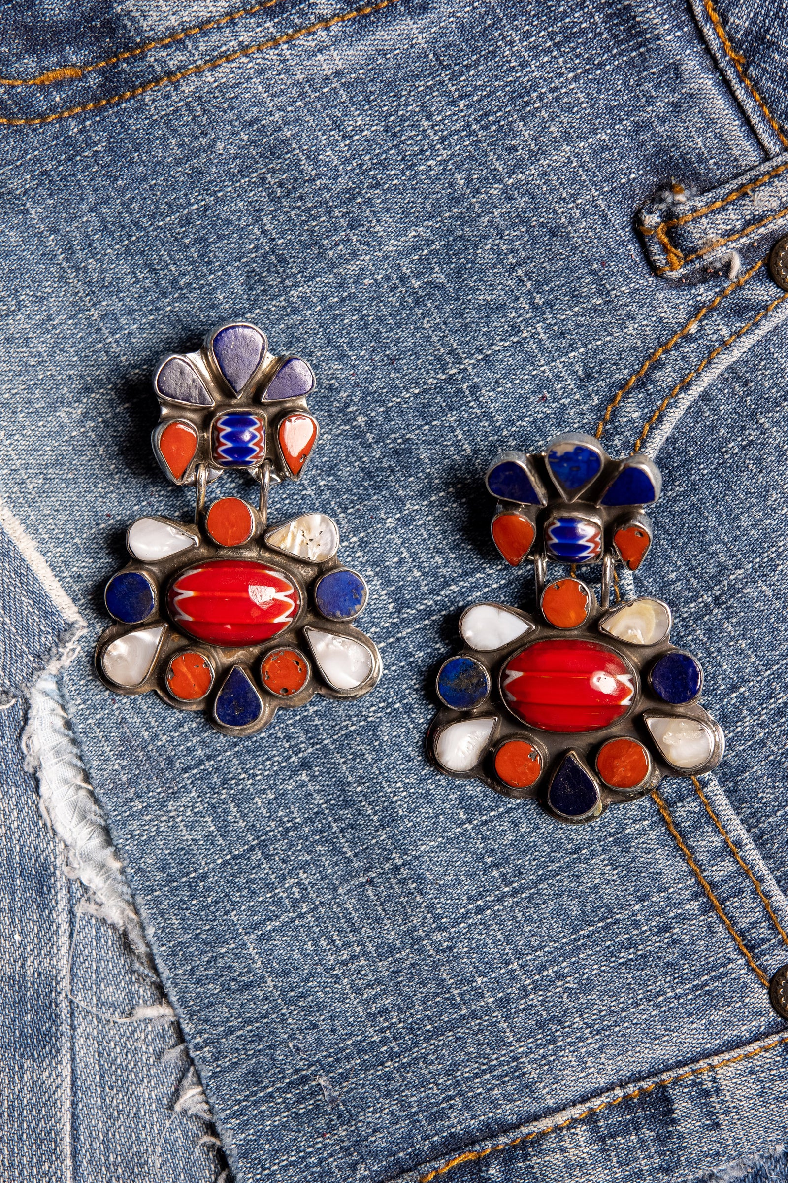 Earrings, Oscar Betz, Chandelier, Multi Stone, Hallmark, 684