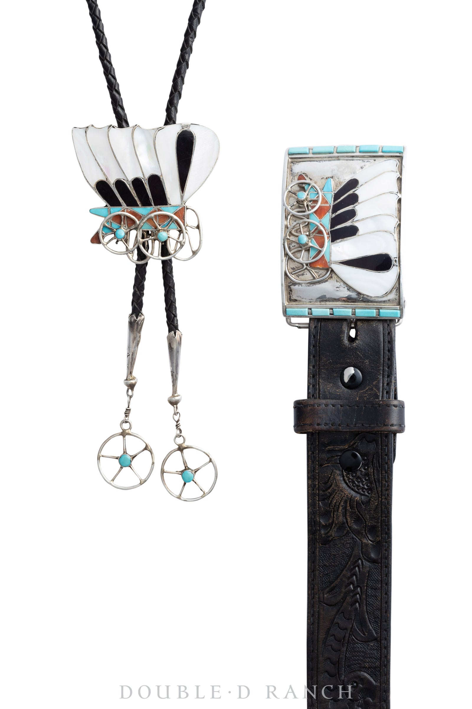 Belt & Bolo Set, Inlay, Conestoga Wagon, Lincoln Zunie, Hallmark, Vintage ‘50s, 1739