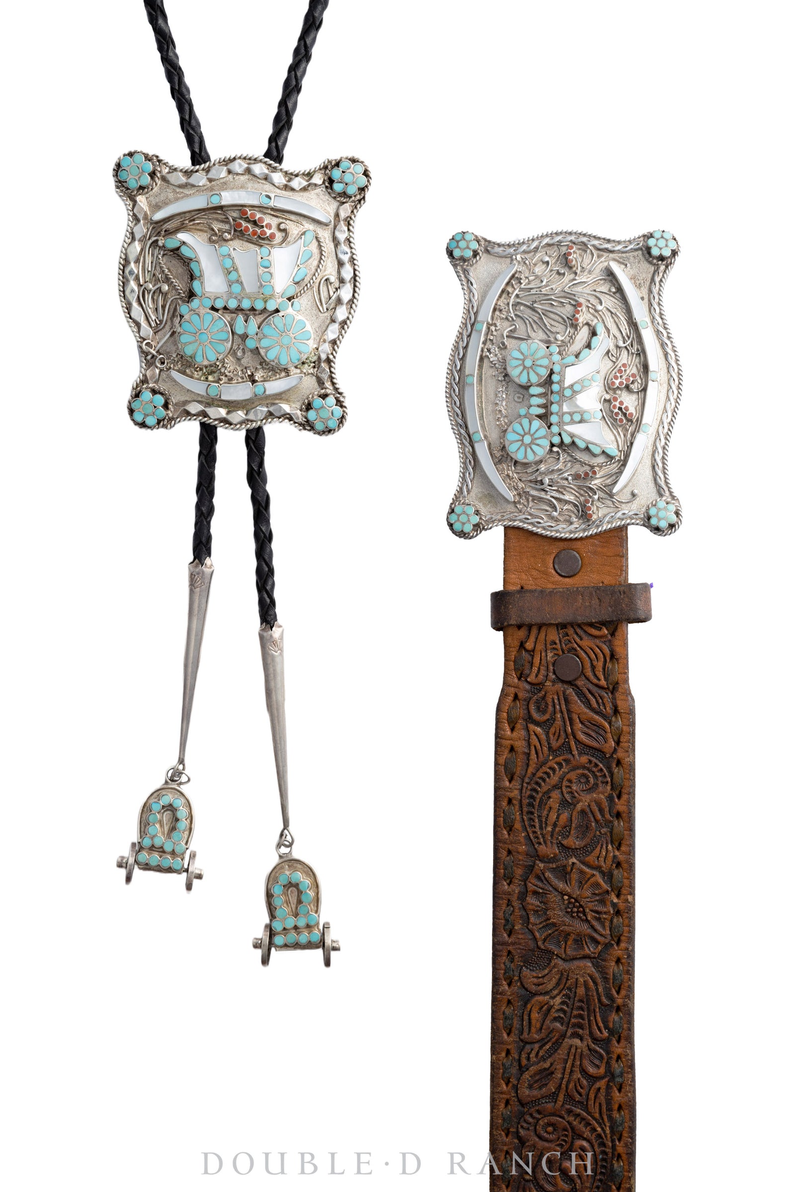 Belt & Bolo Set, Inlay, Conestoga wagon, Dishta, Vintage, 1631