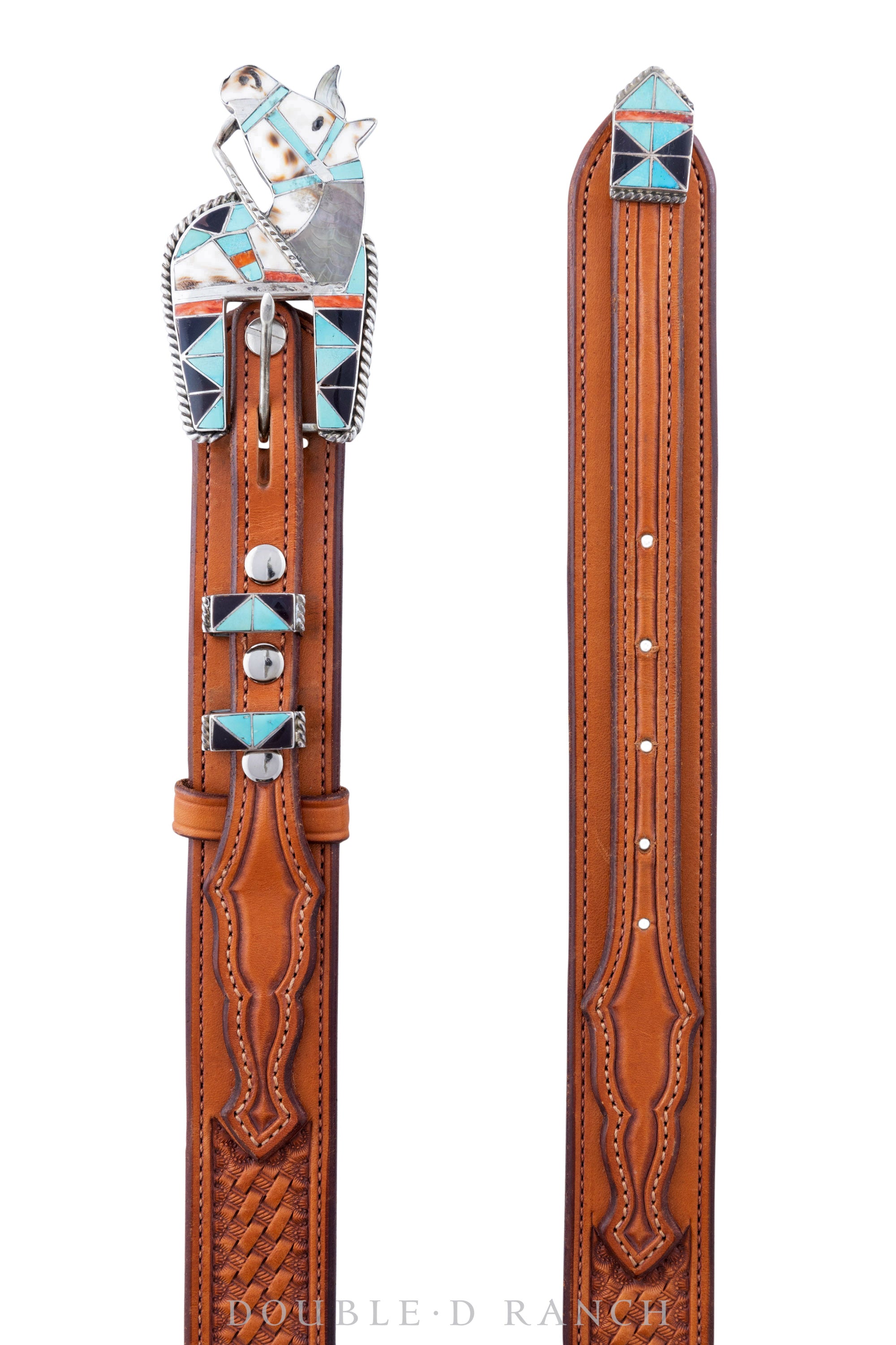Belt, A Vintage, Buckle, Inlay, Horse with Matching Keeper & Tips, Hand Tooled Leather Belt, Hallmark, Vintage, 385