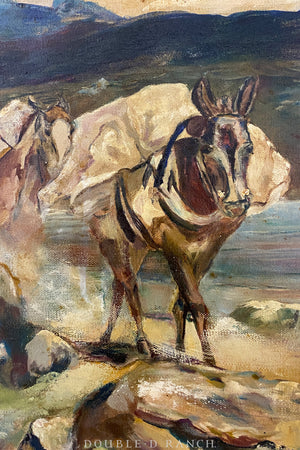 Art, Oil on Canvas, Cowboys & Pack Mules, Eva Temple, Southhampton Collection, Vintage ‘50s, 1233