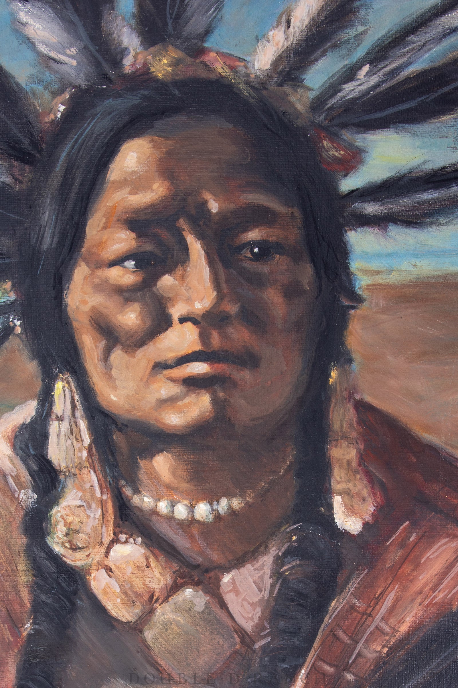 Art, Portrait, Oil on Canvas, Running Antelope, Sioux Chief, Wagener, Vintage ‘80s, 1120