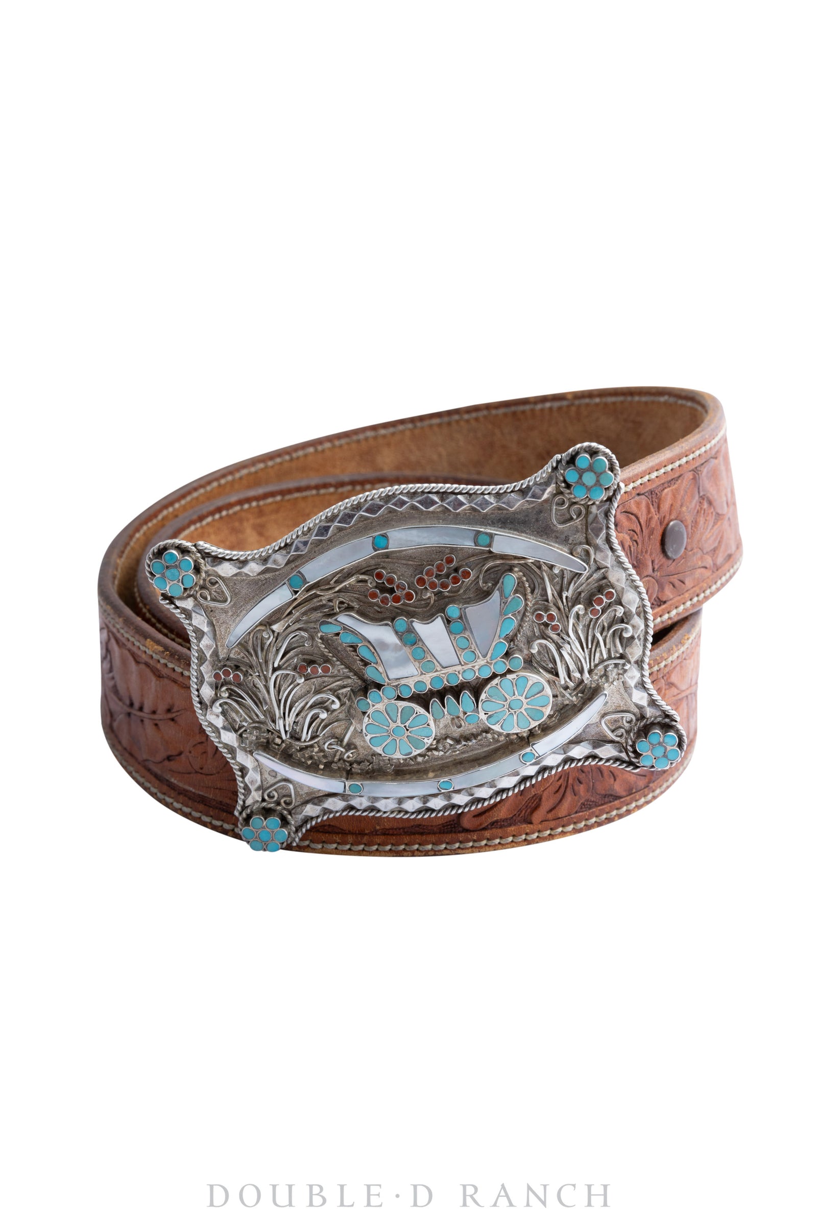 Belt & Bolo Set, Inlay, Conestoga wagon, Dishta, Vintage, 1631