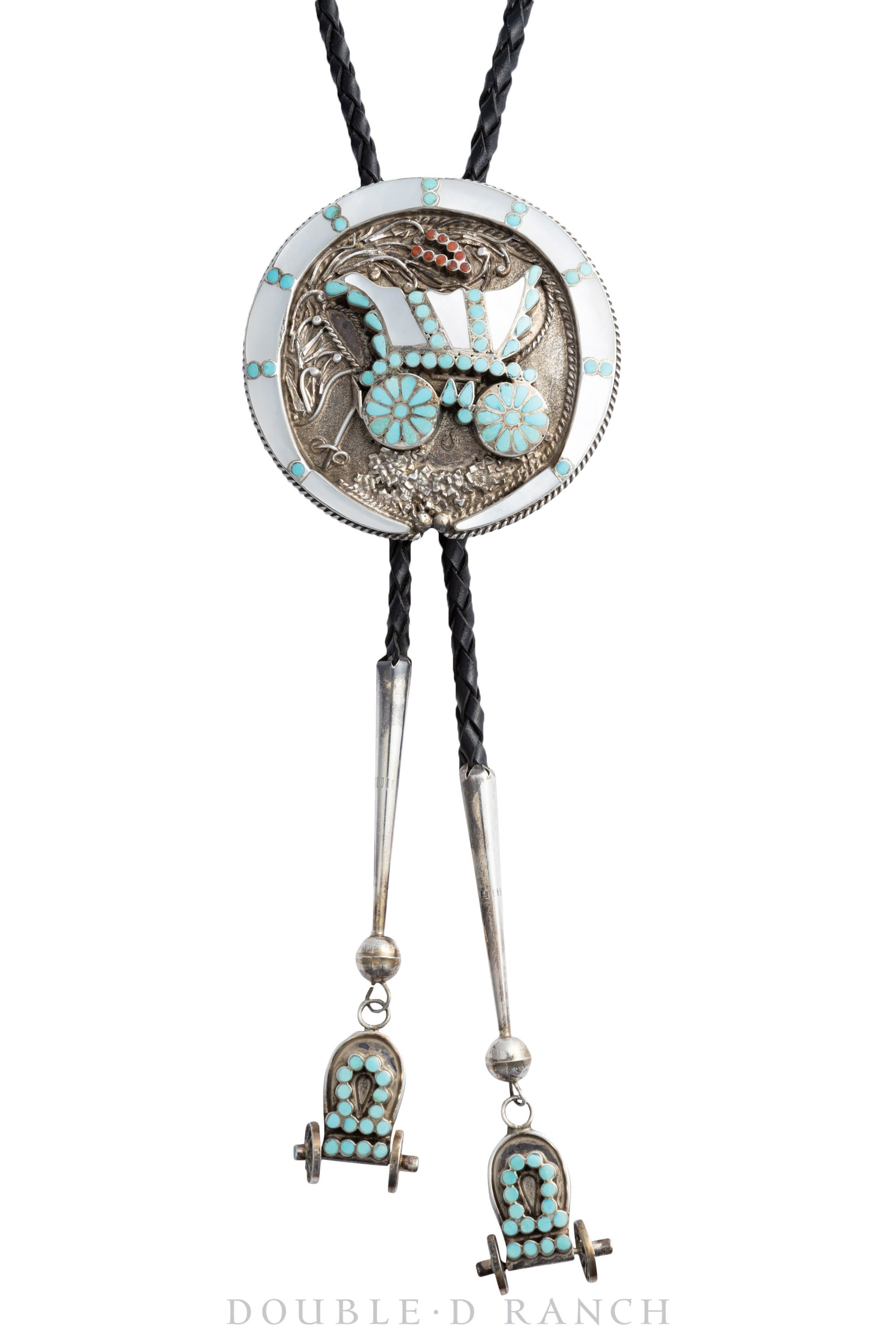 Belt & Bolo Set, Inlay, Multi Stone, Conestoga wagon, Dishta, Vintage, 1900