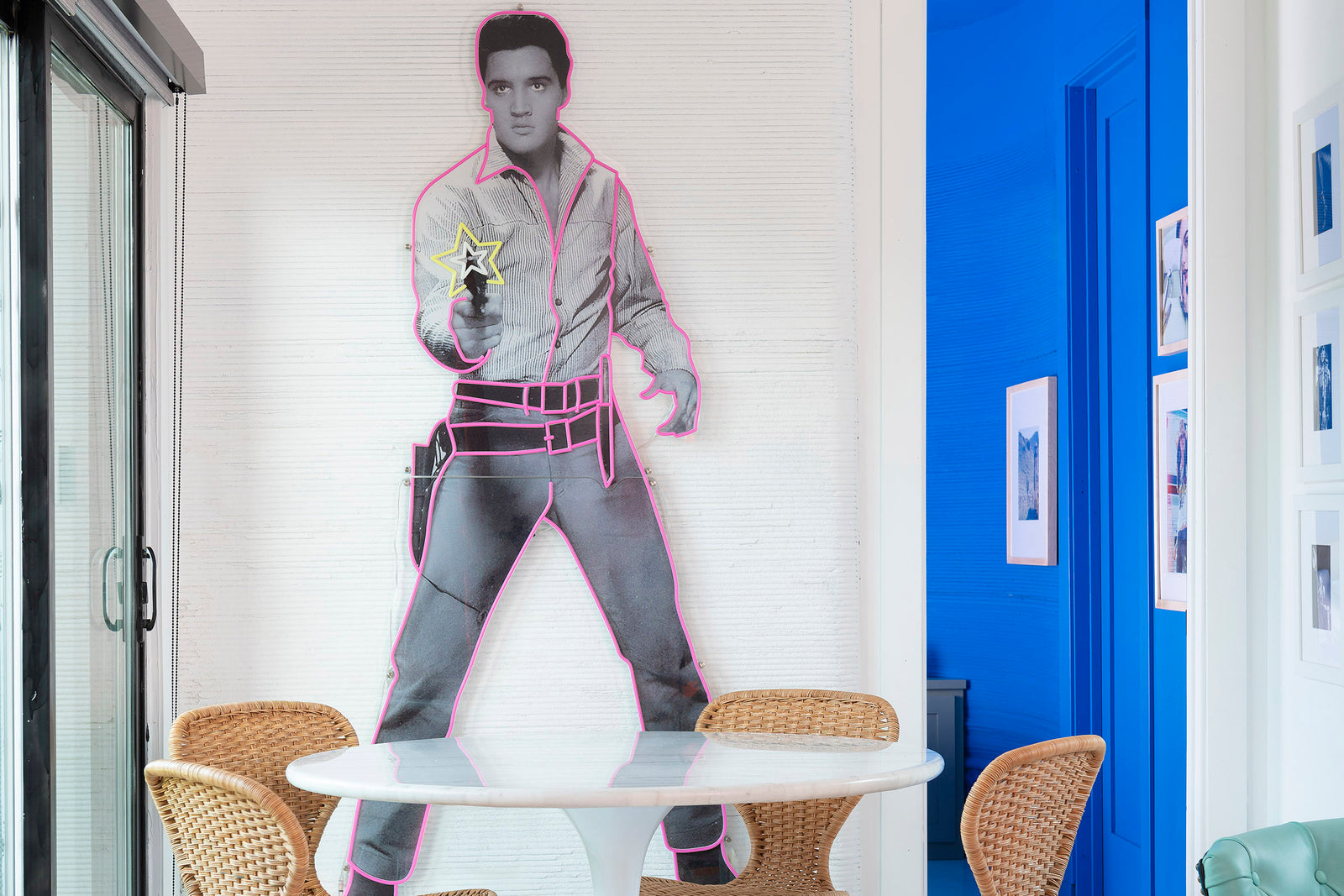 Life sized neon sign of Elvis Presley inside of the DDR Casita at The Halles! 