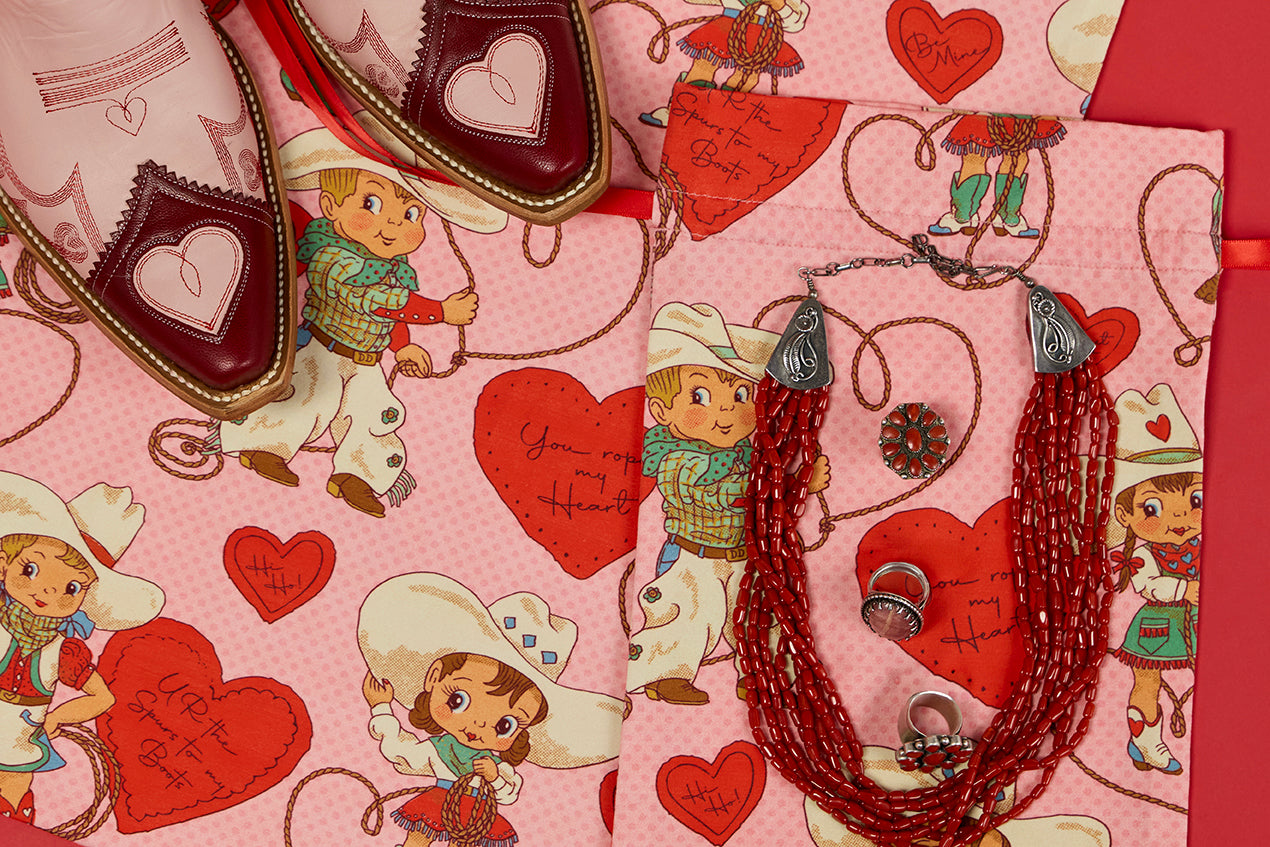 You Roped My Heart printed bag, Rodeo Sweetheart Boots, and Double D Ranch jewelry.