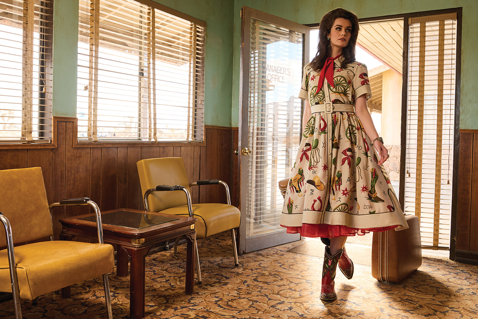 Atomic Ranch Dress with the Prairie Swing Petticoat Skirt, Tulip Time Boots and Accessories