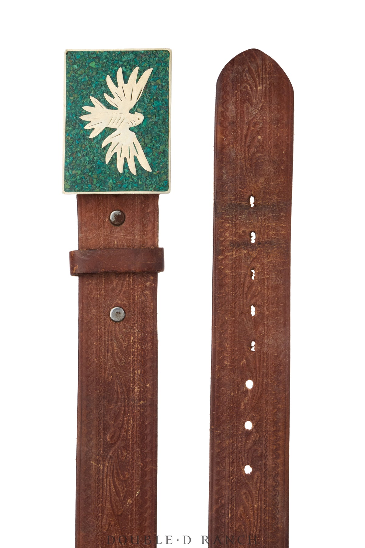 Belt, A Vintage, Buckle, Turquoise, Chip Inlay, Vintage,1291