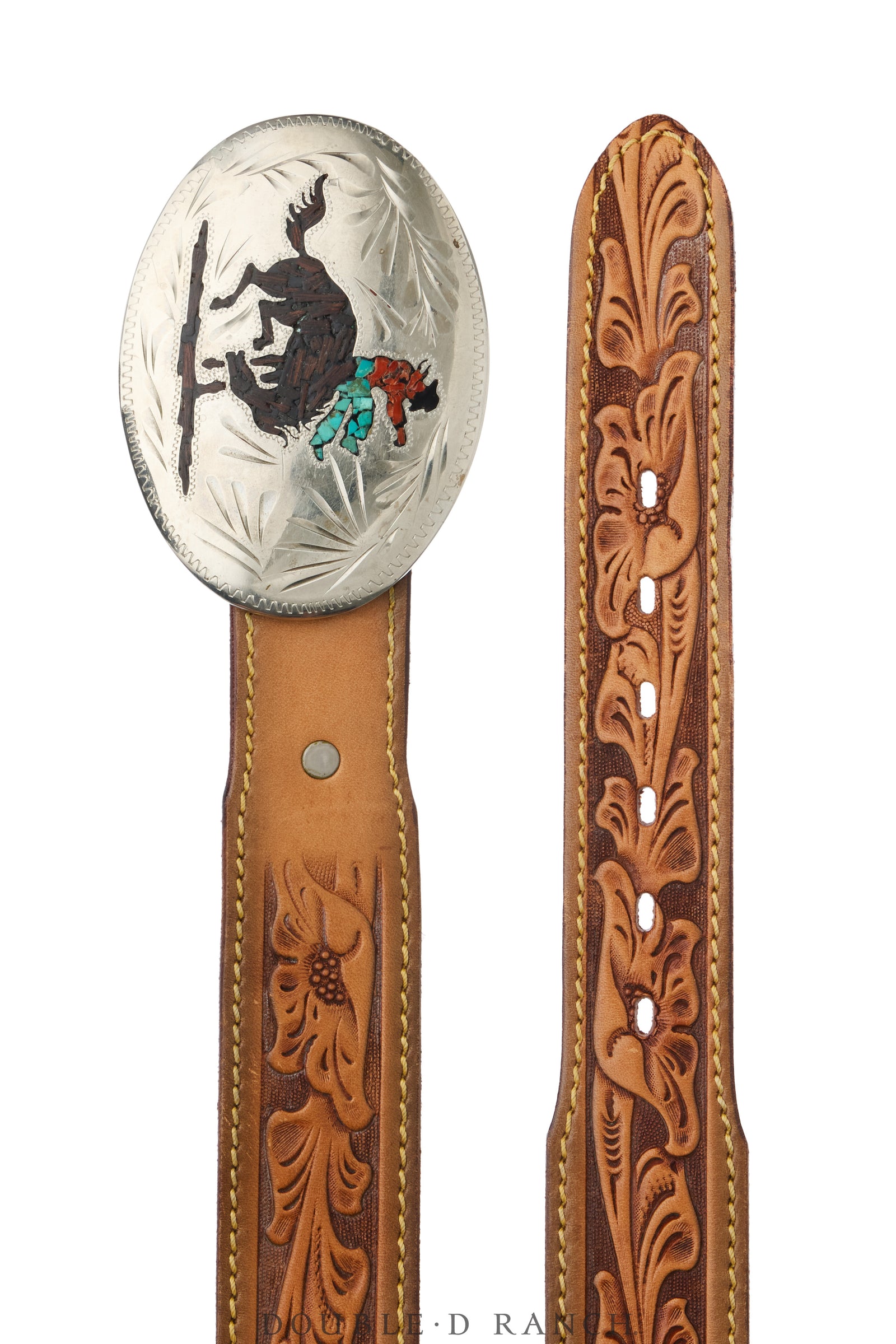 Belt, A Vintage, Buckle, Chip Inlay, Bronc Rider, Hallmark, Vintage, 1380