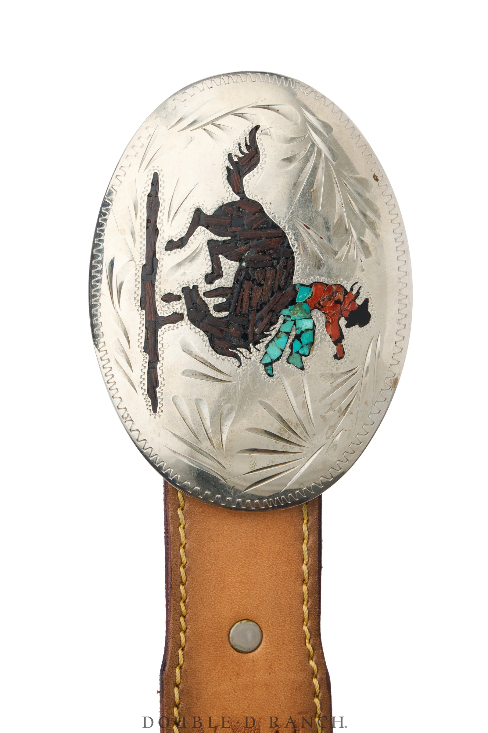 Belt, A Vintage, Buckle, Chip Inlay, Bronc Rider, Hallmark, Vintage, 1380