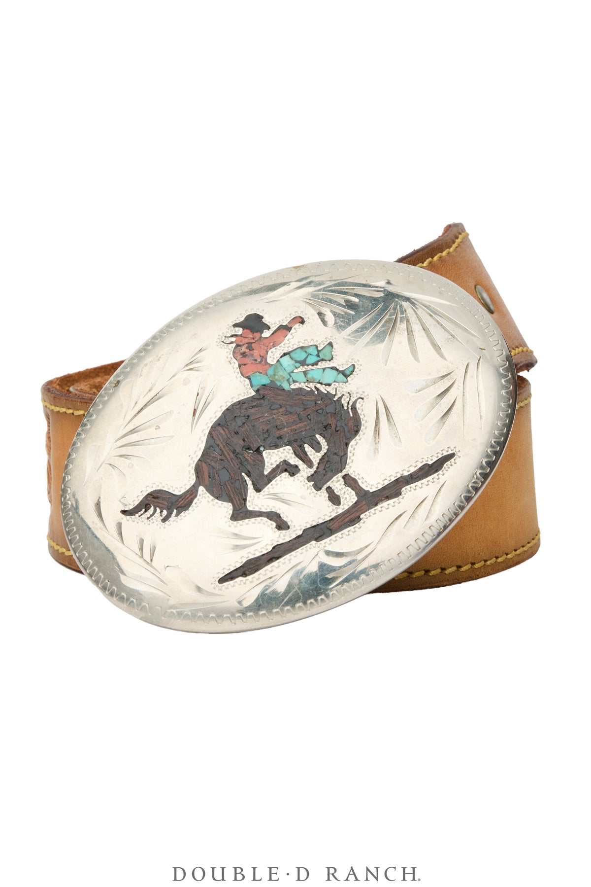 Belt, A Vintage, Buckle, Chip Inlay, Bronc Rider, Hallmark, Vintage, 1380