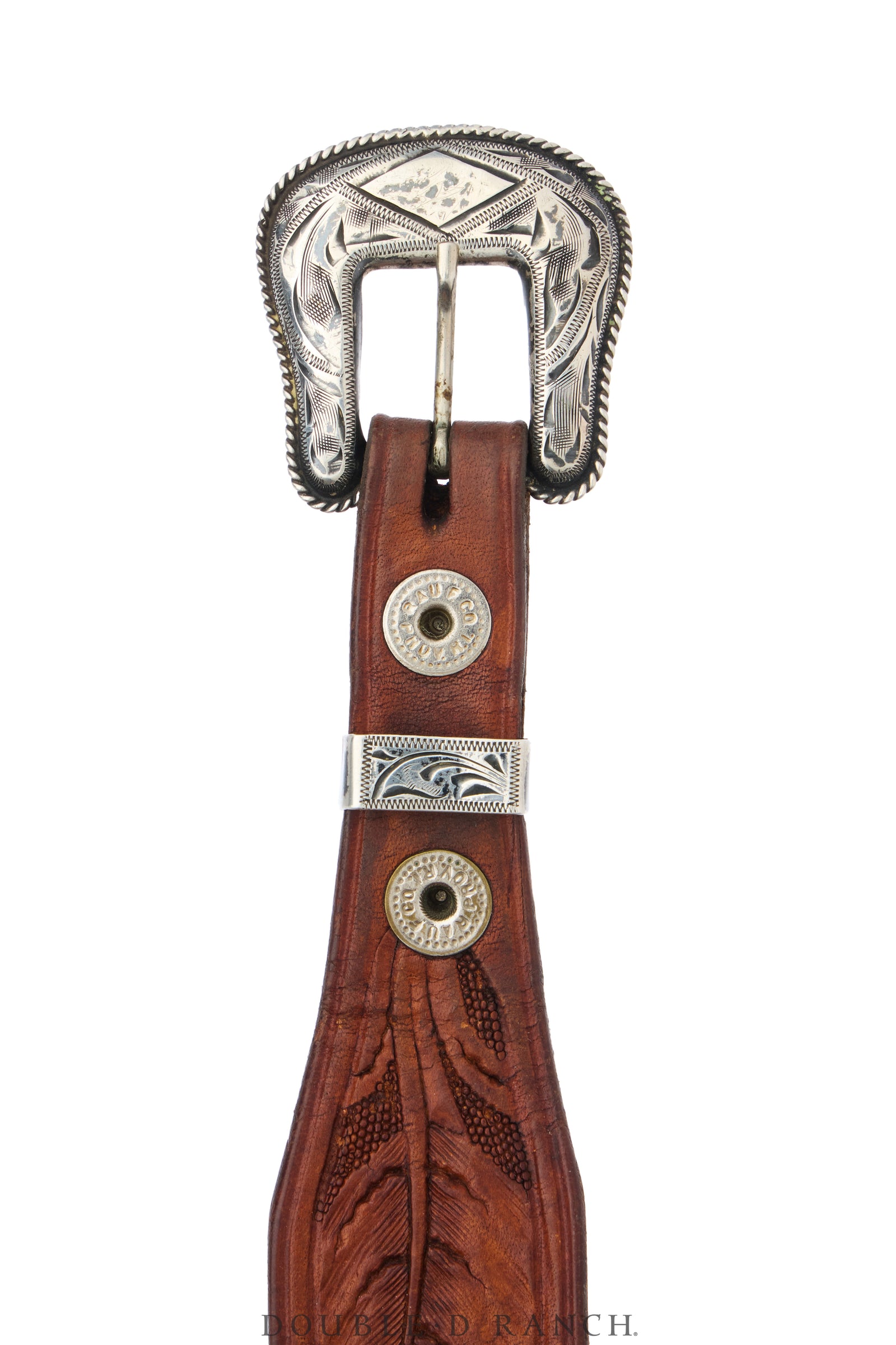 Belt, A Vintage, Ranger, Sterling Silver, Hand-Tooled Leather, Hallmark, Vintage, 1329