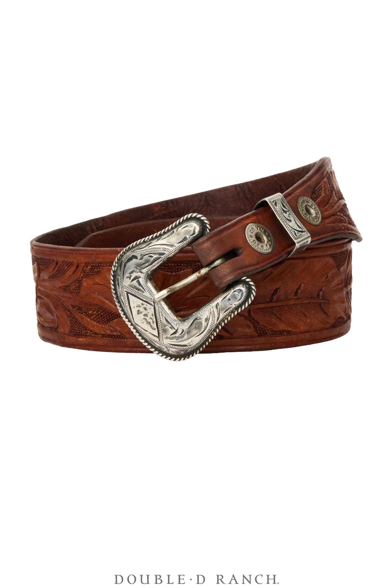 Belt, A Vintage, Ranger, Sterling Silver, Hand-Tooled Leather, Hallmark, Vintage, 1329