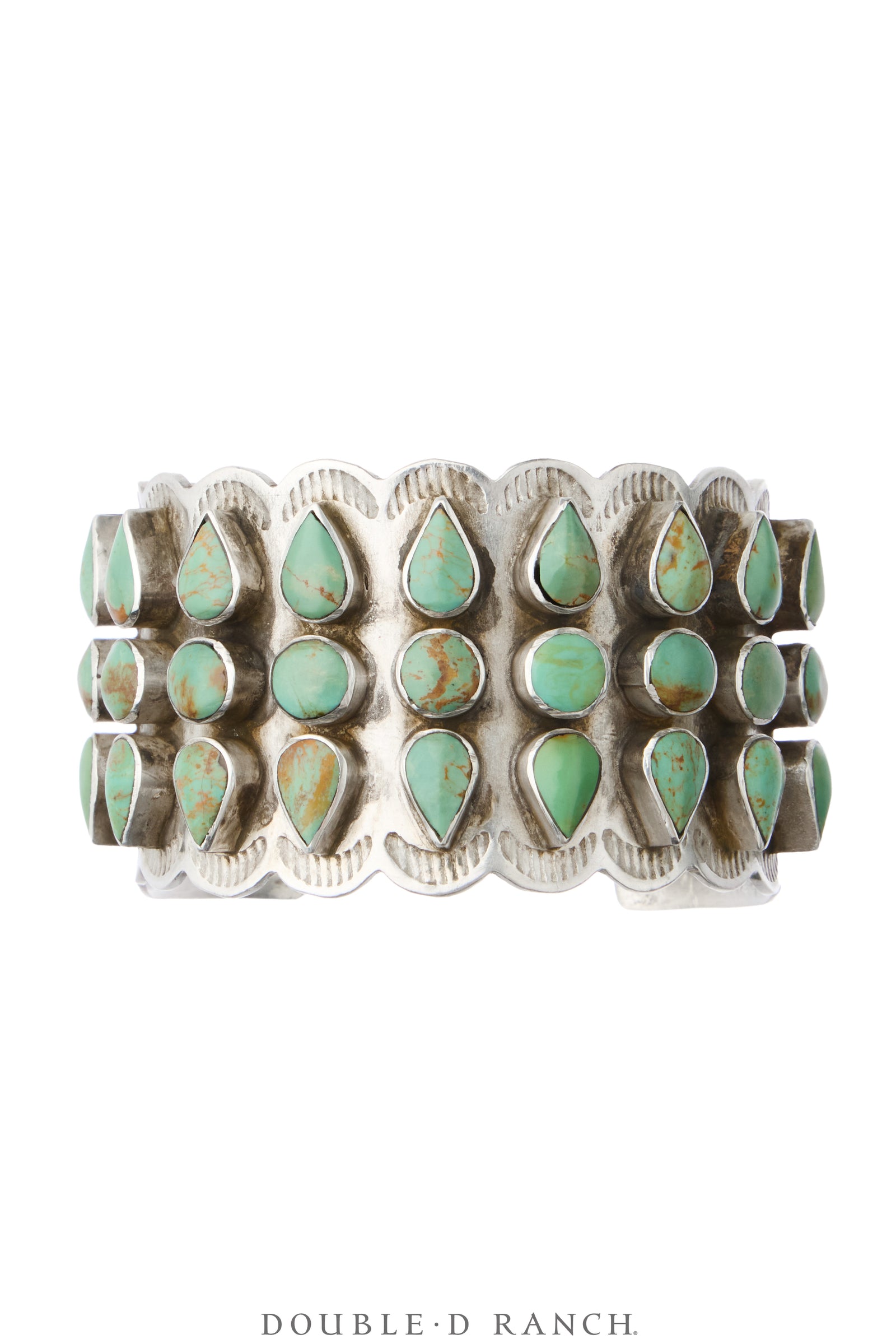 Cuff, Row, Turquoise, Three Rows with Round & Tear Drop Shapes, Hallmark, Vintage, 4458