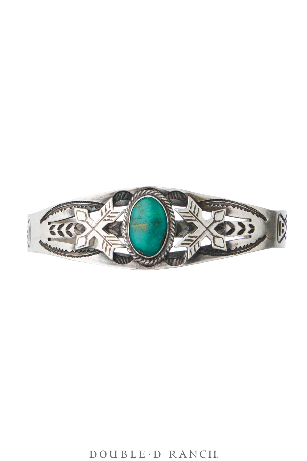 Cuff, Fred Harvey Railroad Era, Turquoise, Crossed Arrows Graphic, Vintage ‘40s, 4384