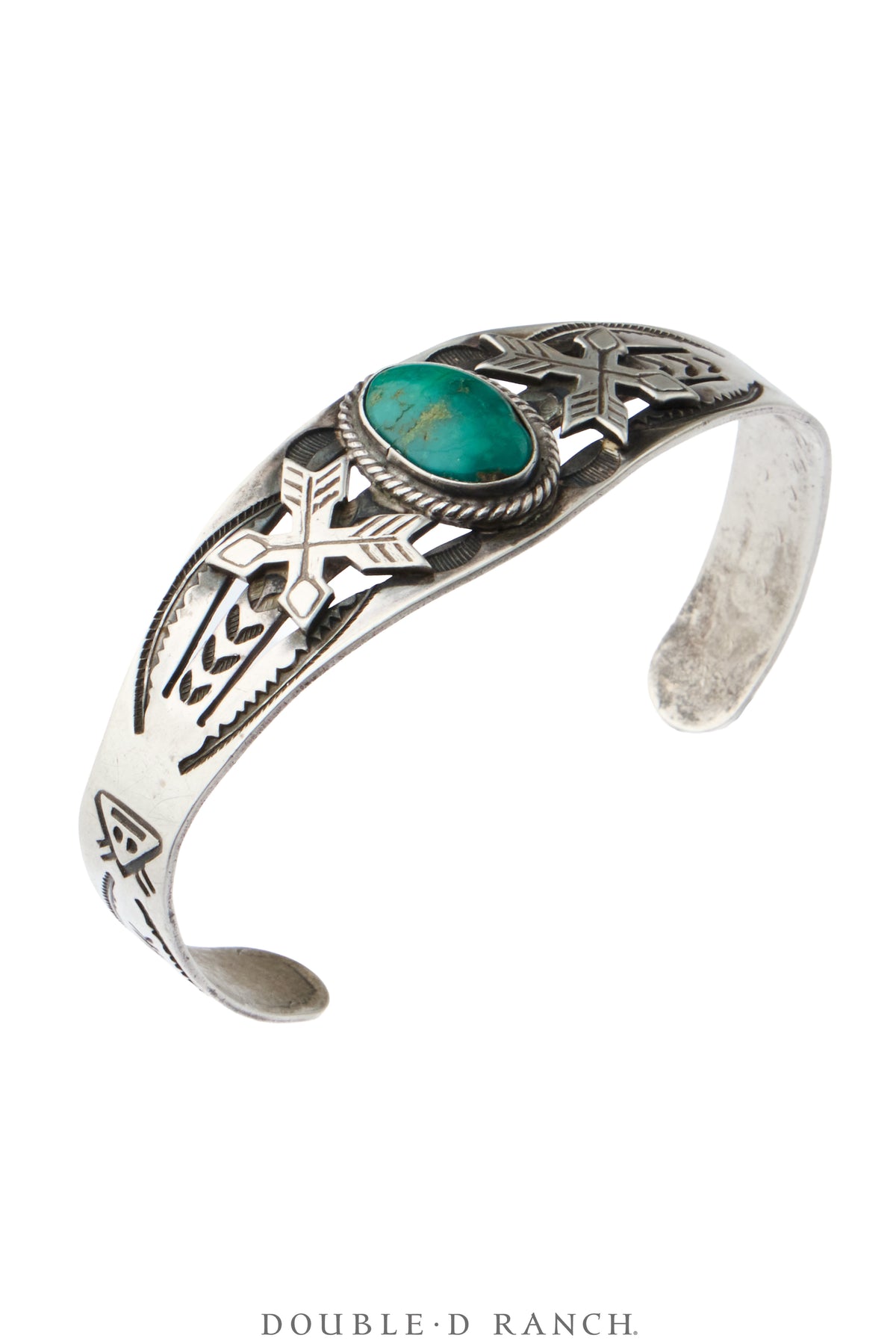 Cuff, Fred Harvey Railroad Era, Turquoise, Crossed Arrows Graphic, Vintage ‘40s, 4384