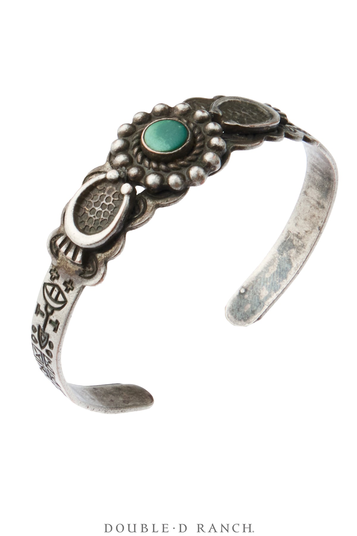 Cuff, Fred Harvey Railroad Era, Turquoise, Naja Applique, Vintage ‘40s, 4388