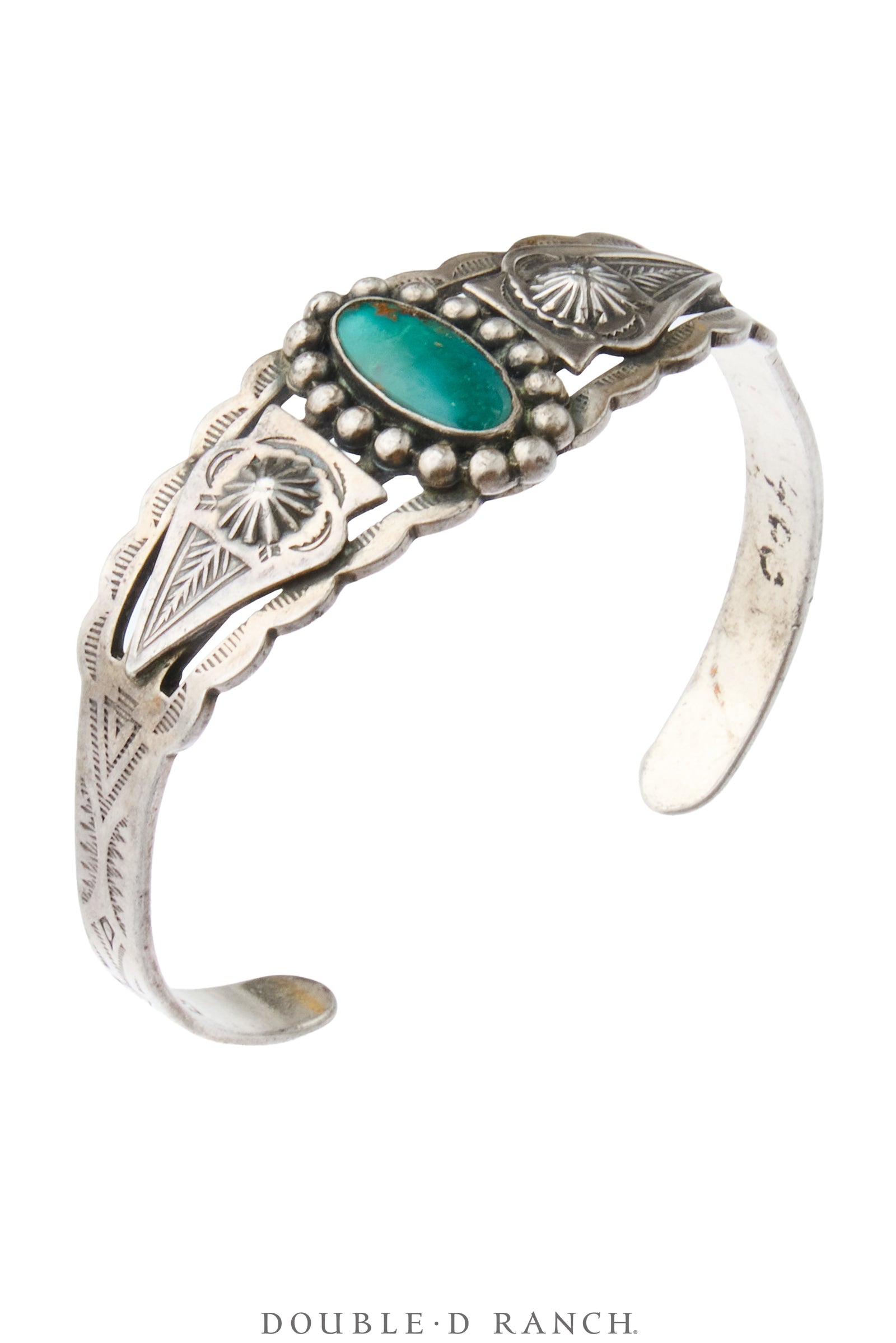 Cuff, Fred Harvey Railroad Era, Turquoise, Arrowhead Graphic, Maisels Trading Post, Vintage ‘40s, 4381