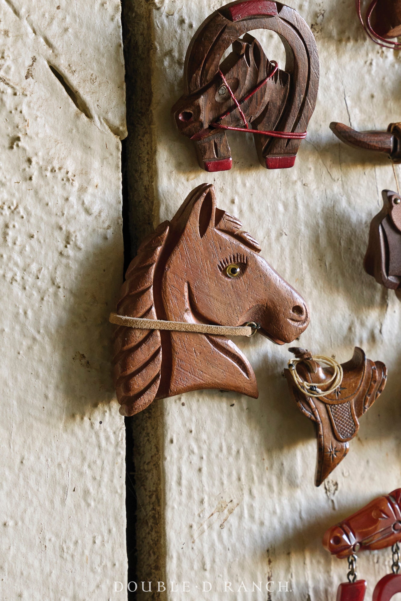 Pin, Wood, Horse With Reins, Vintage, Mid Century, 1206