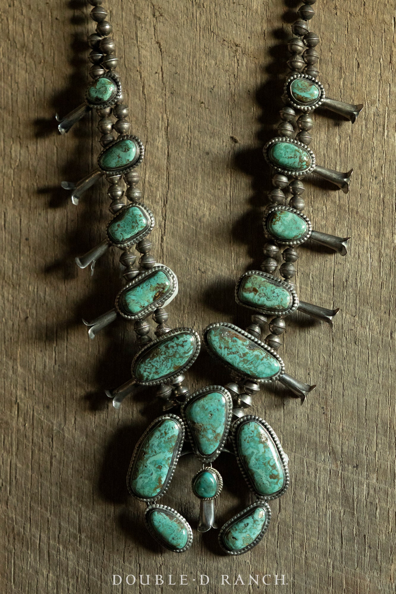 Necklace, Squash Blossom, Turquoise Variscite, Vintage '60s, 3584