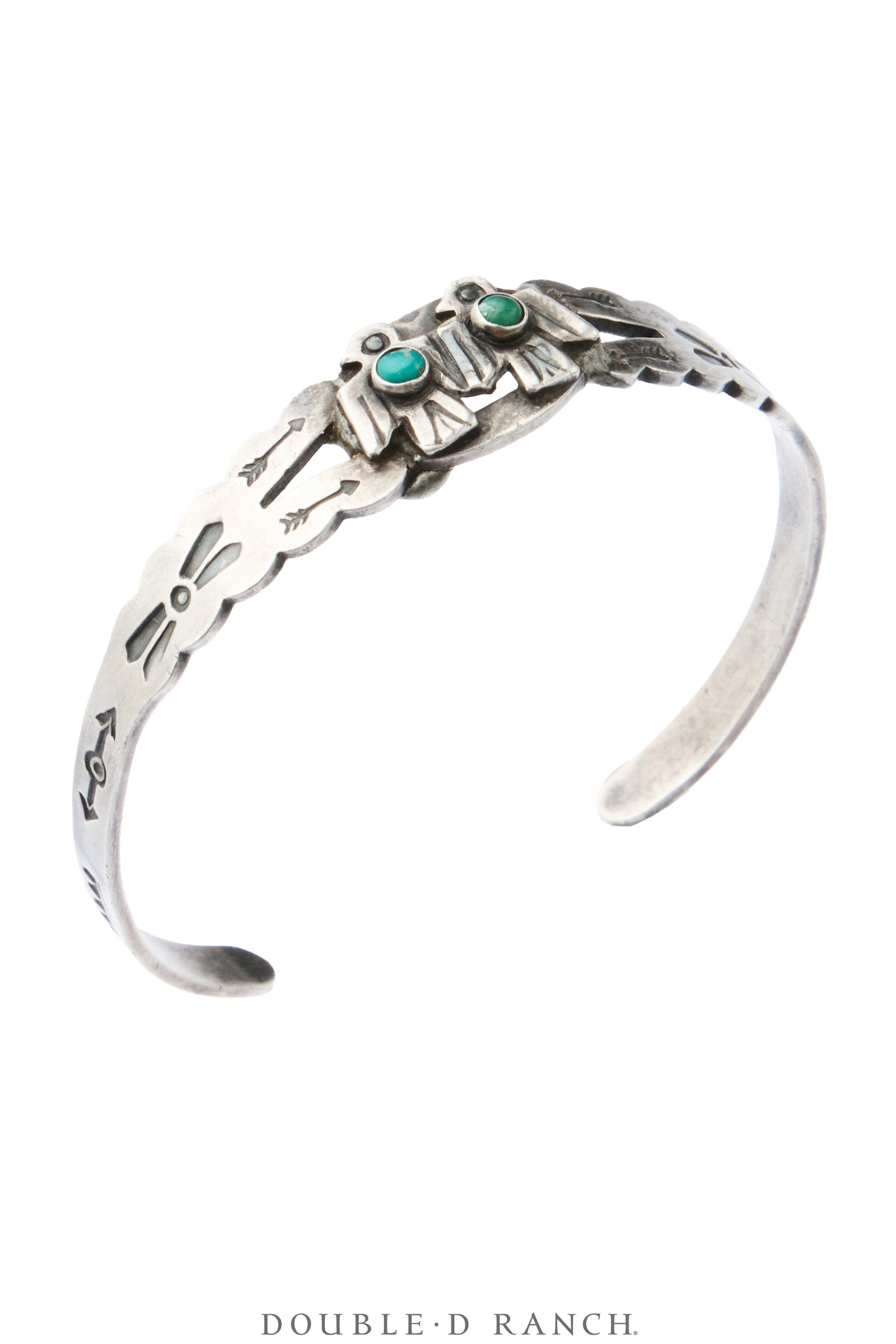Cuff, Fred Harvey Railroad Era, Turquoise, Double Thunderbirds, Vintage ‘40s, 4387
