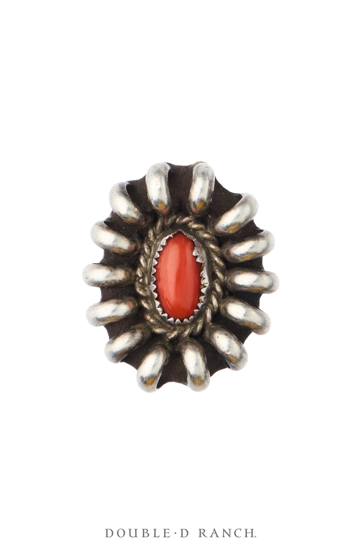 Ring, Natural Stone, Coral, Looped Sterling Silver Setting, Hallmark, Vintage, 2175