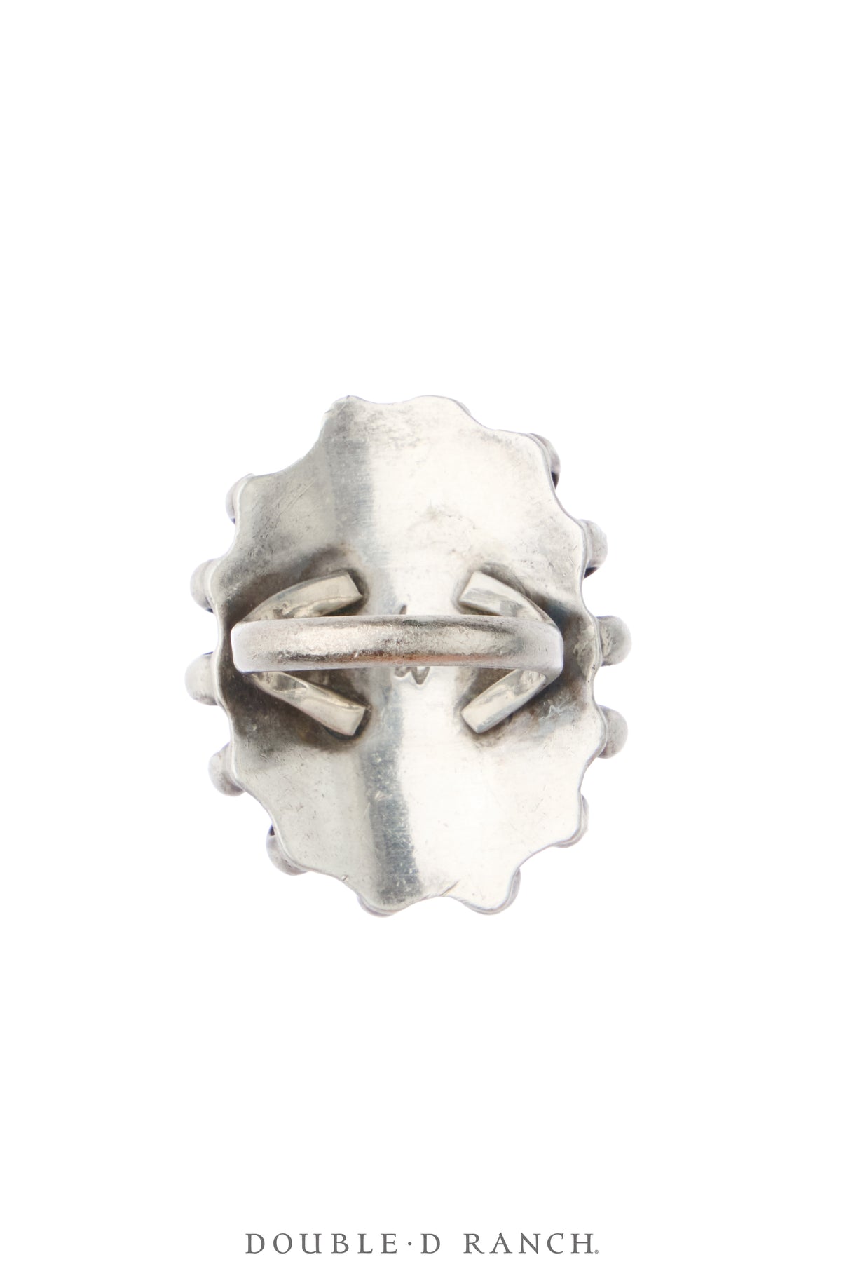 Ring, Natural Stone, Coral, Looped Sterling Silver Setting, Hallmark, Vintage, 2175