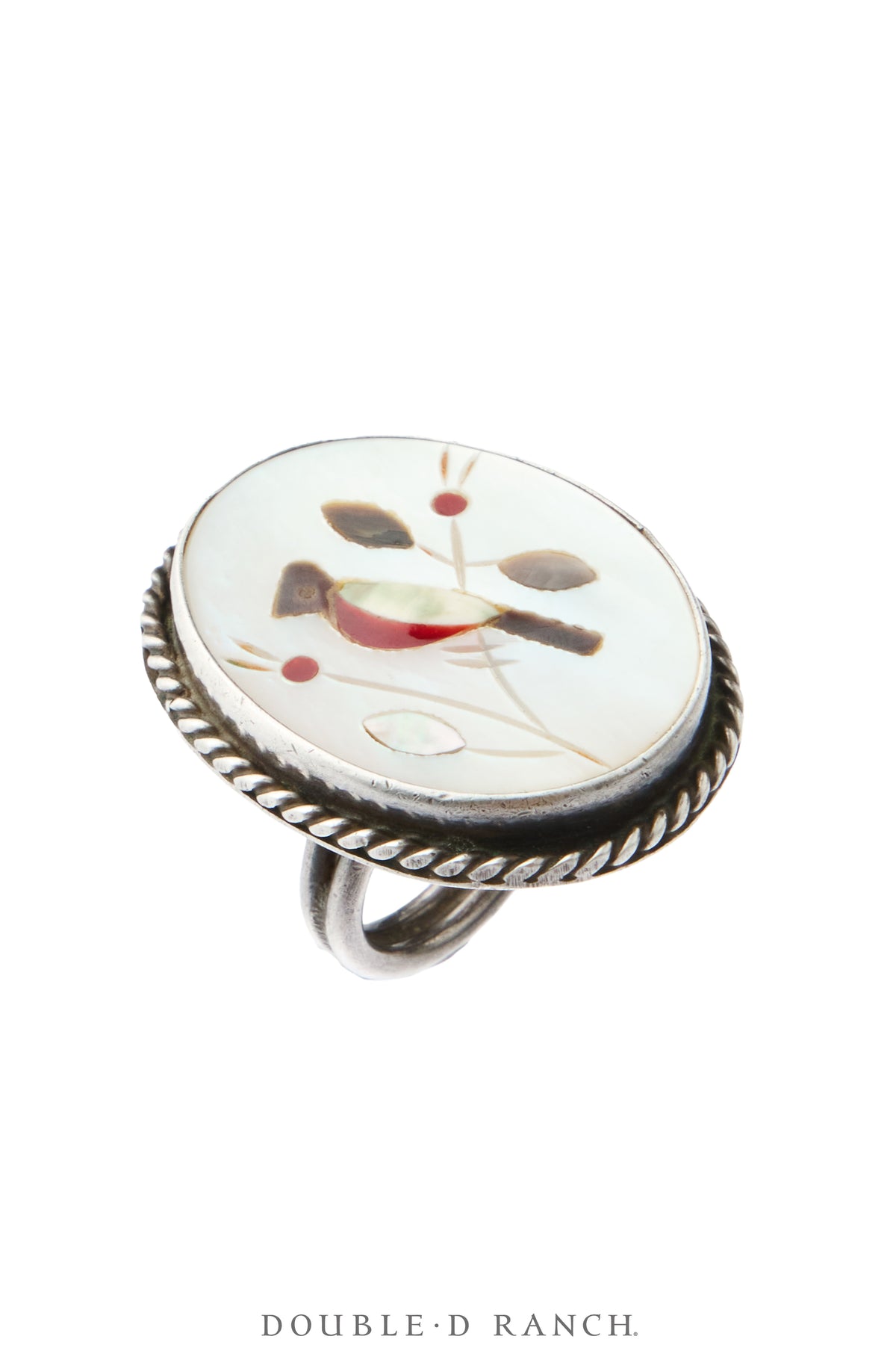 Ring, Inlay, Mother of Pearl & Other Southwest Stones, Cardinal, Sans Hallmark, Vintage ‘60s, 2184