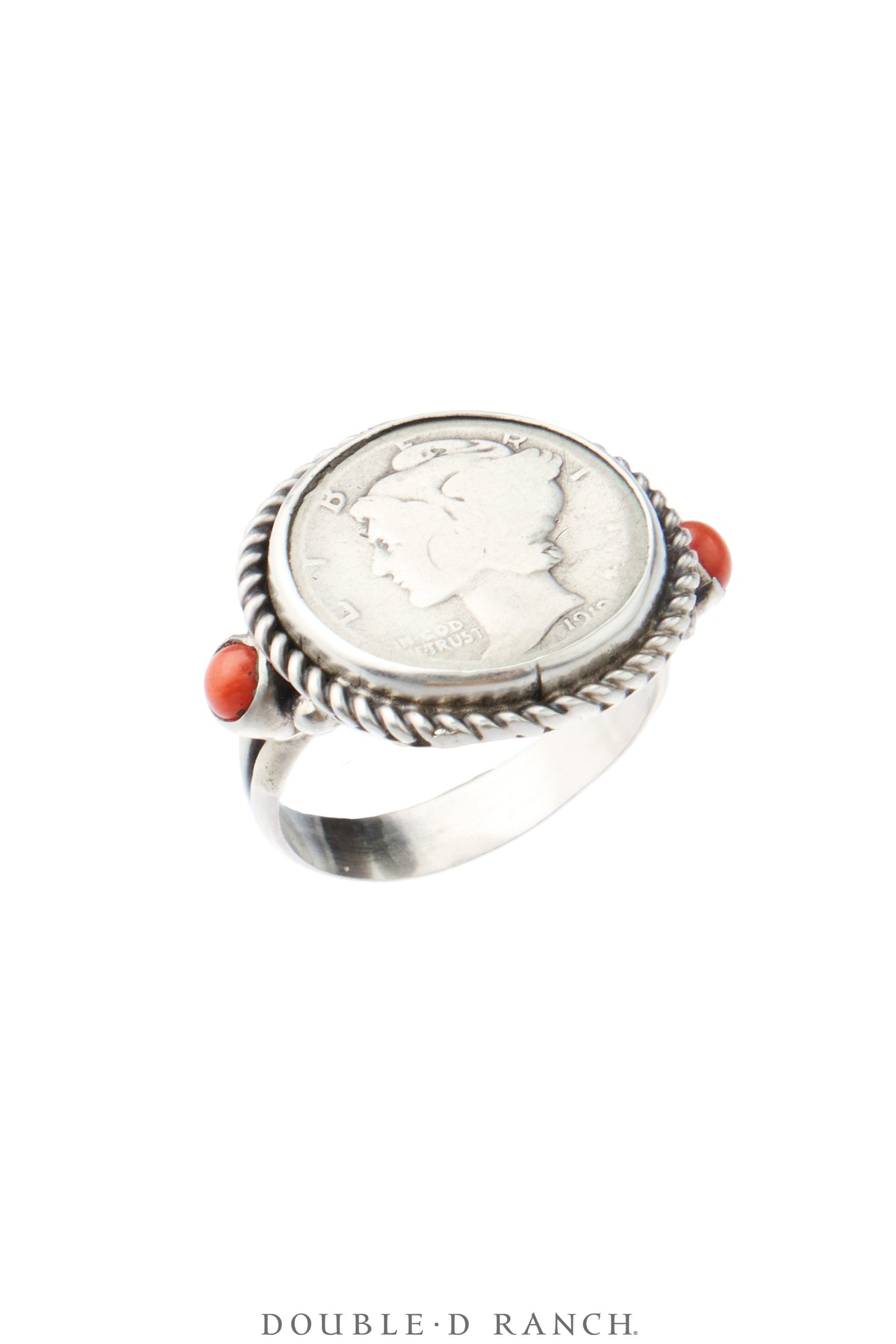 Ring, Coin, Coral, Mercury Dime, Hallmark, Vintage, 2180