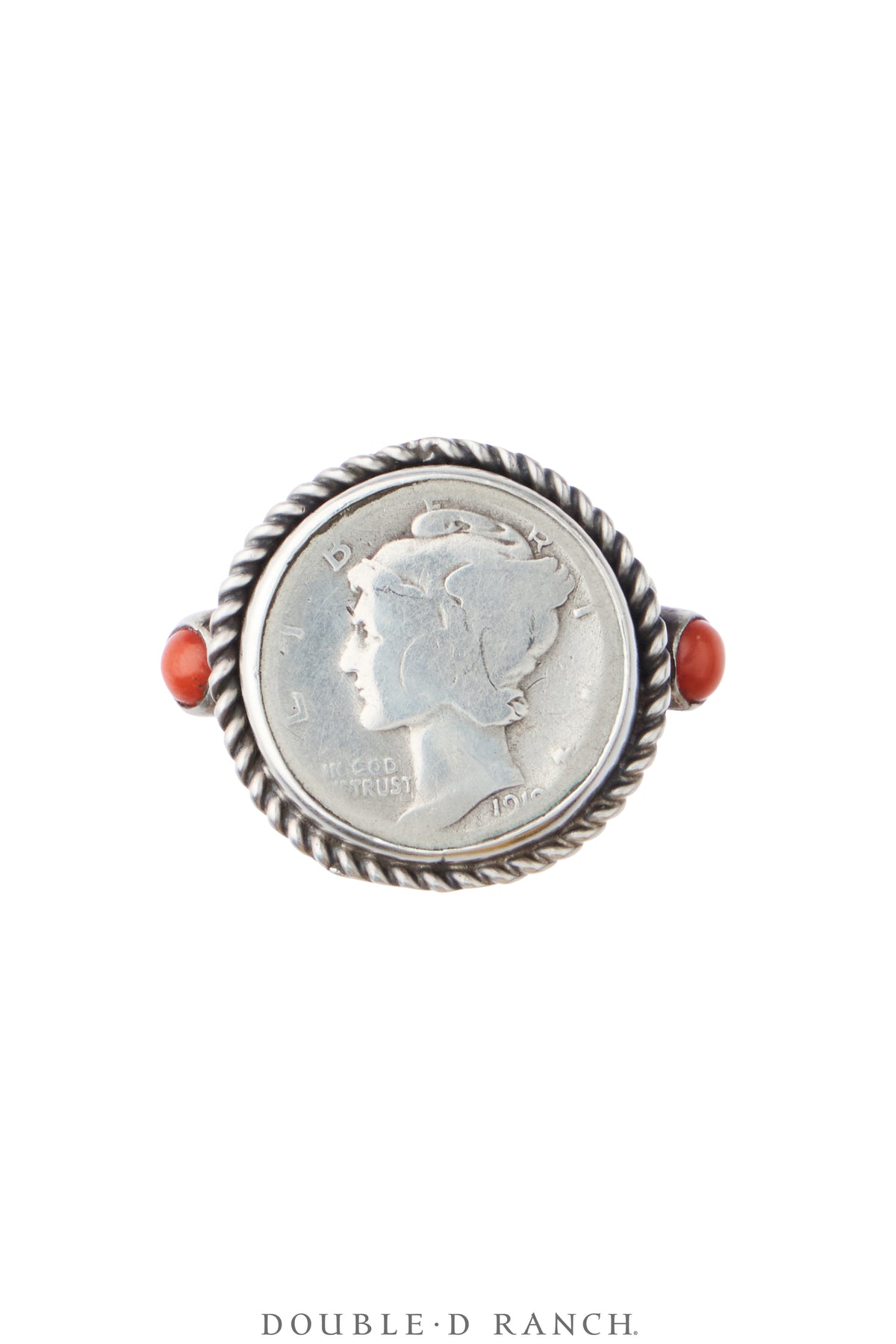 Ring, Coin, Coral, Mercury Dime, Hallmark, Vintage, 2180