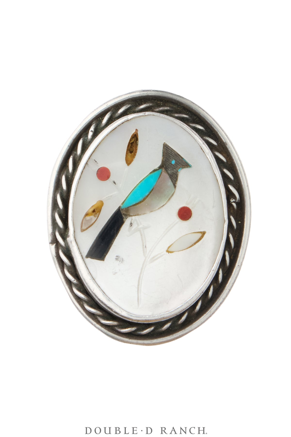 Ring, Inlay, Mother of Pearl & Other Southwest Stones, Peyote Water Bird, Sans Hallmark, Vintage ‘70s, 2186