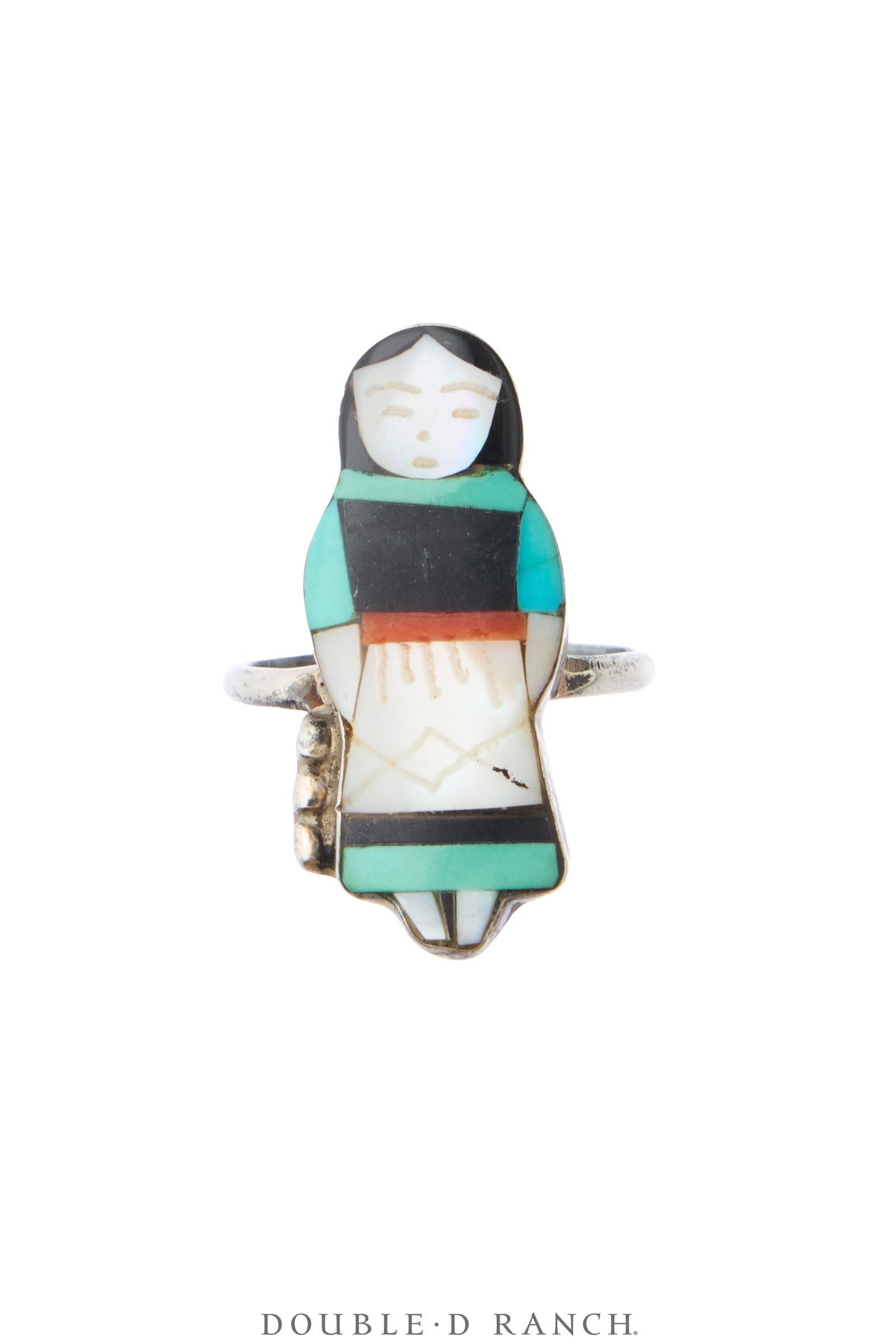 Ring, Inlay, Mother of Pearl & Other Southwest Stones, Zuni Corn Maiden, Hallmark, Vintage, 2187