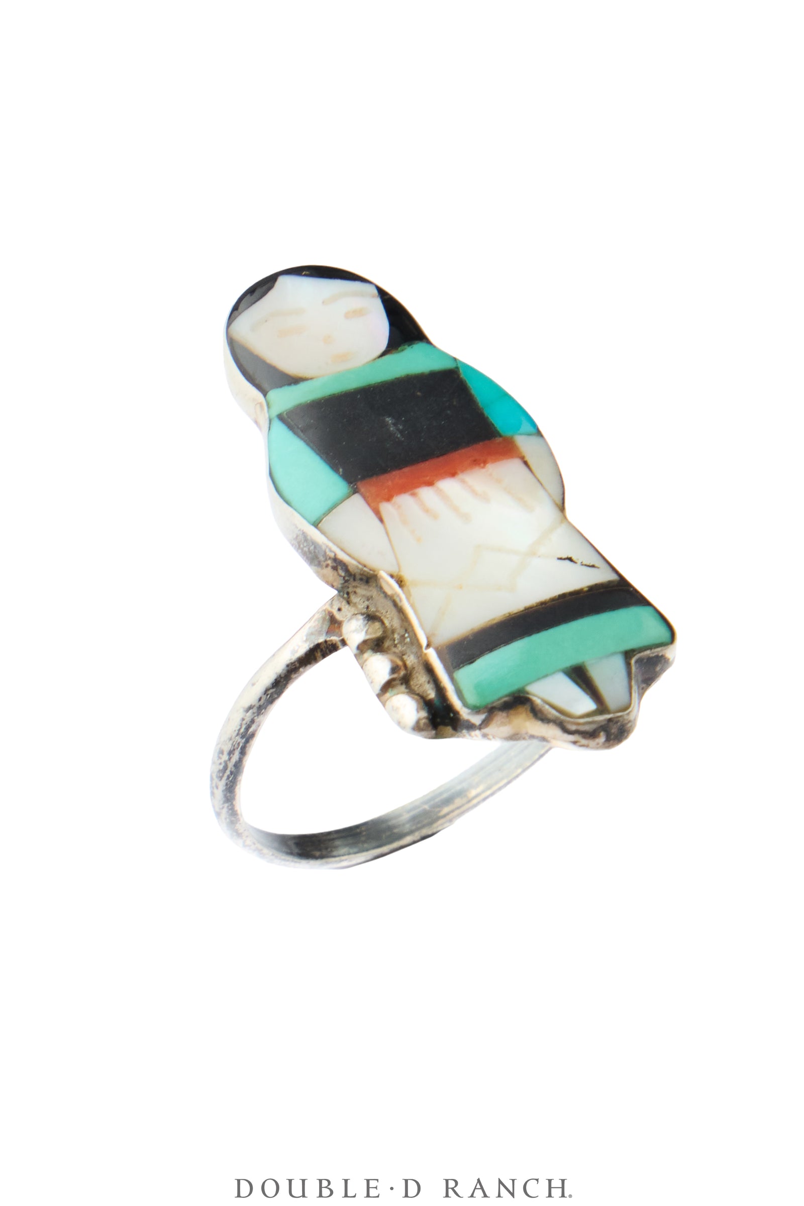 Ring, Inlay, Mother of Pearl & Other Southwest Stones, Zuni Corn Maiden, Hallmark, Vintage, 2187