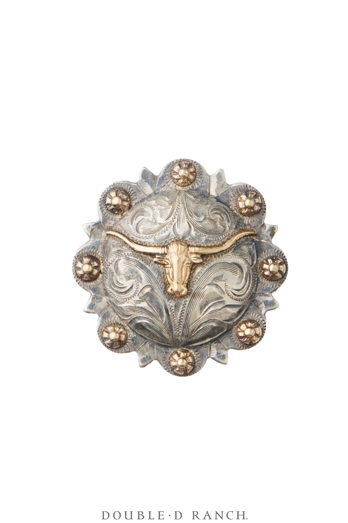 Scarf Slide, Concho, Sterling Silver & 14k Gold, Longhorn, Hallmark, Vintage, 1332