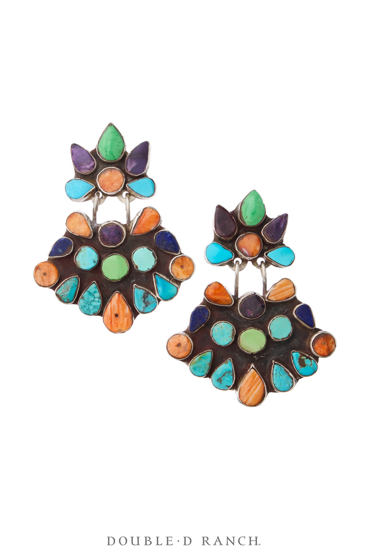 Earrings, Oscar Betz, Triangle, Multi Stone, Hallmark, Contemporary, 2388
