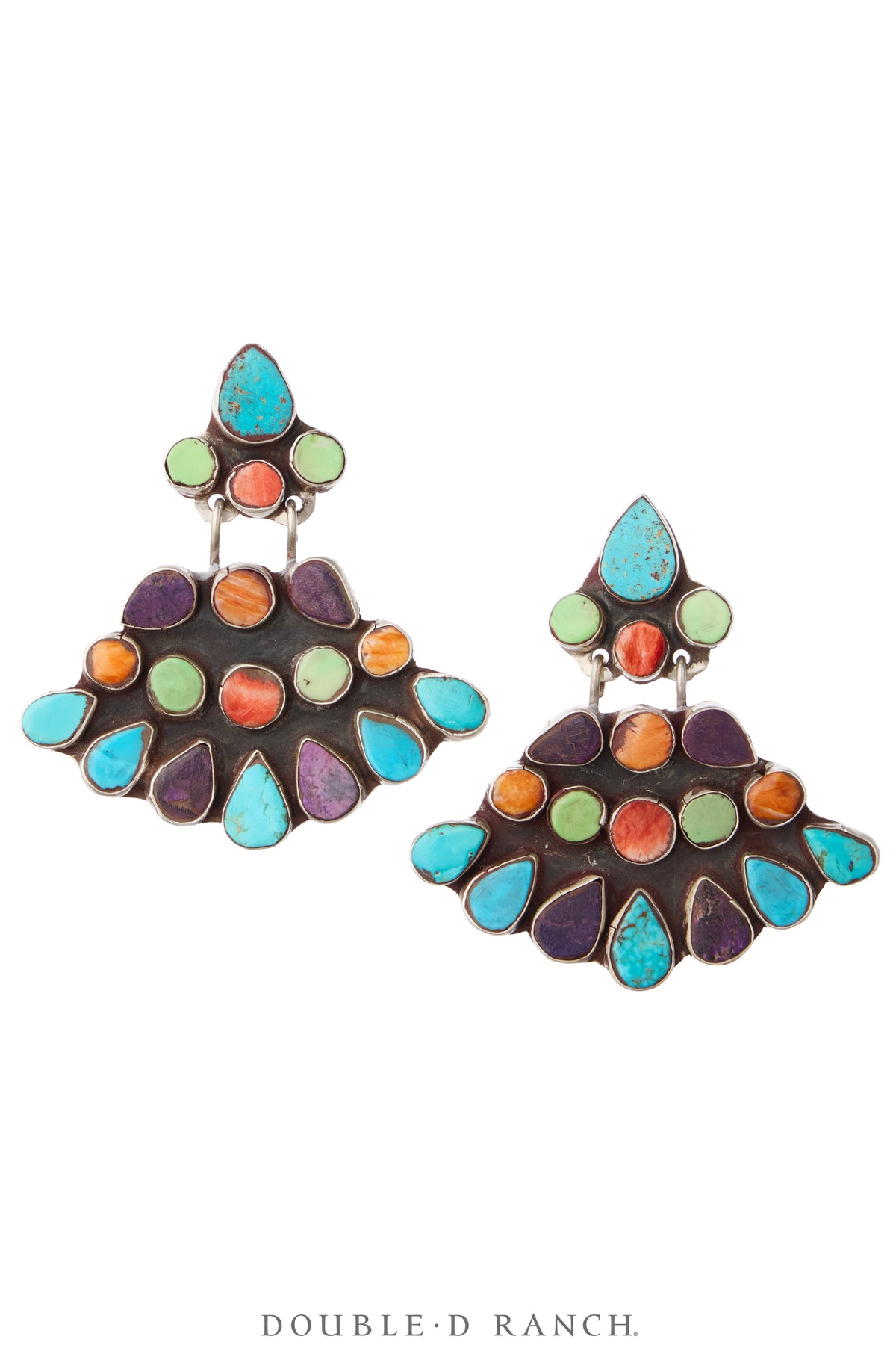 Earrings, Oscar Betz, Fans, Multi Stone, Hallmark, Contemporary, 2390