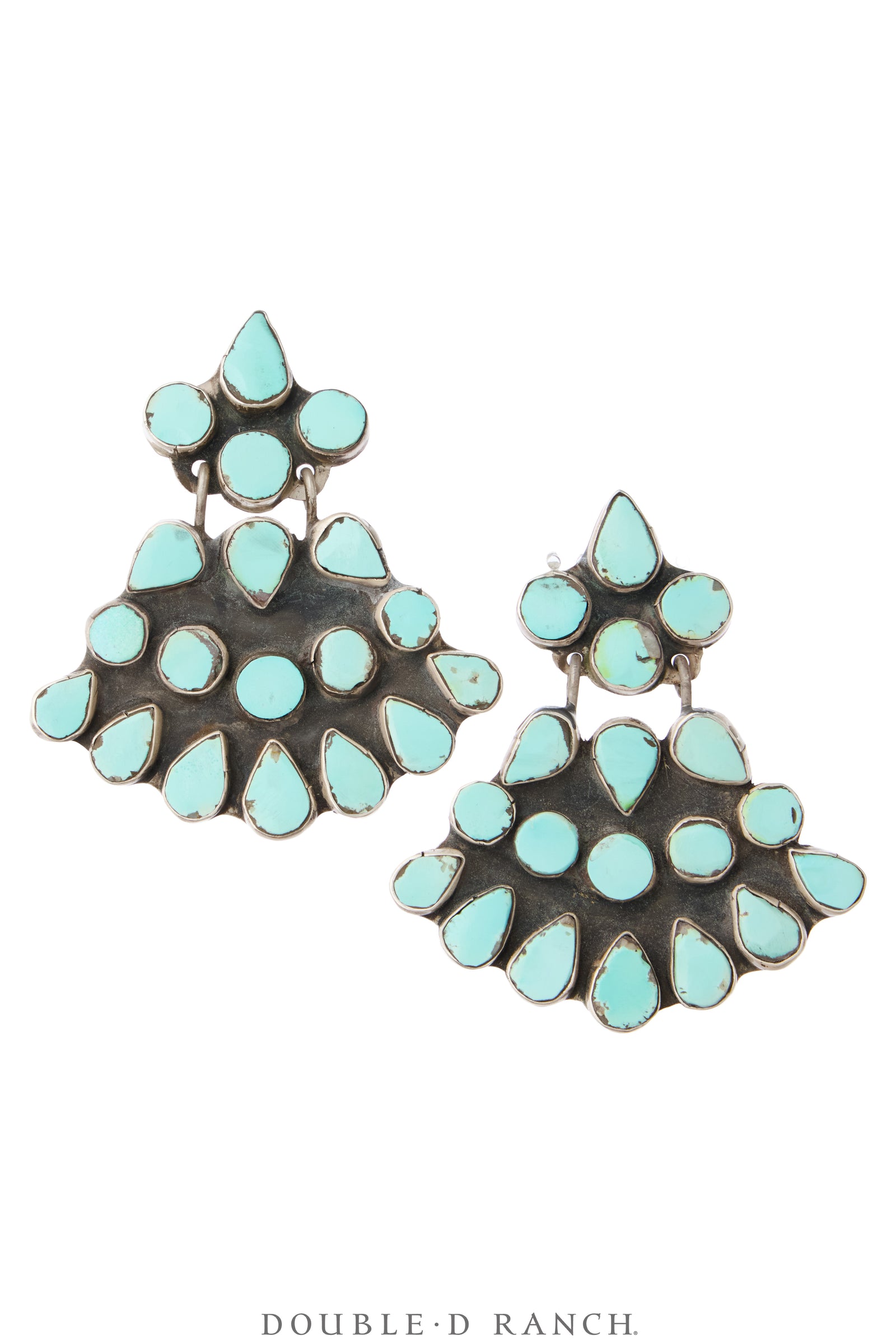 Earrings, Oscar Betz, Fans, Turquoise, Hallmark, Contemporary, 1012A