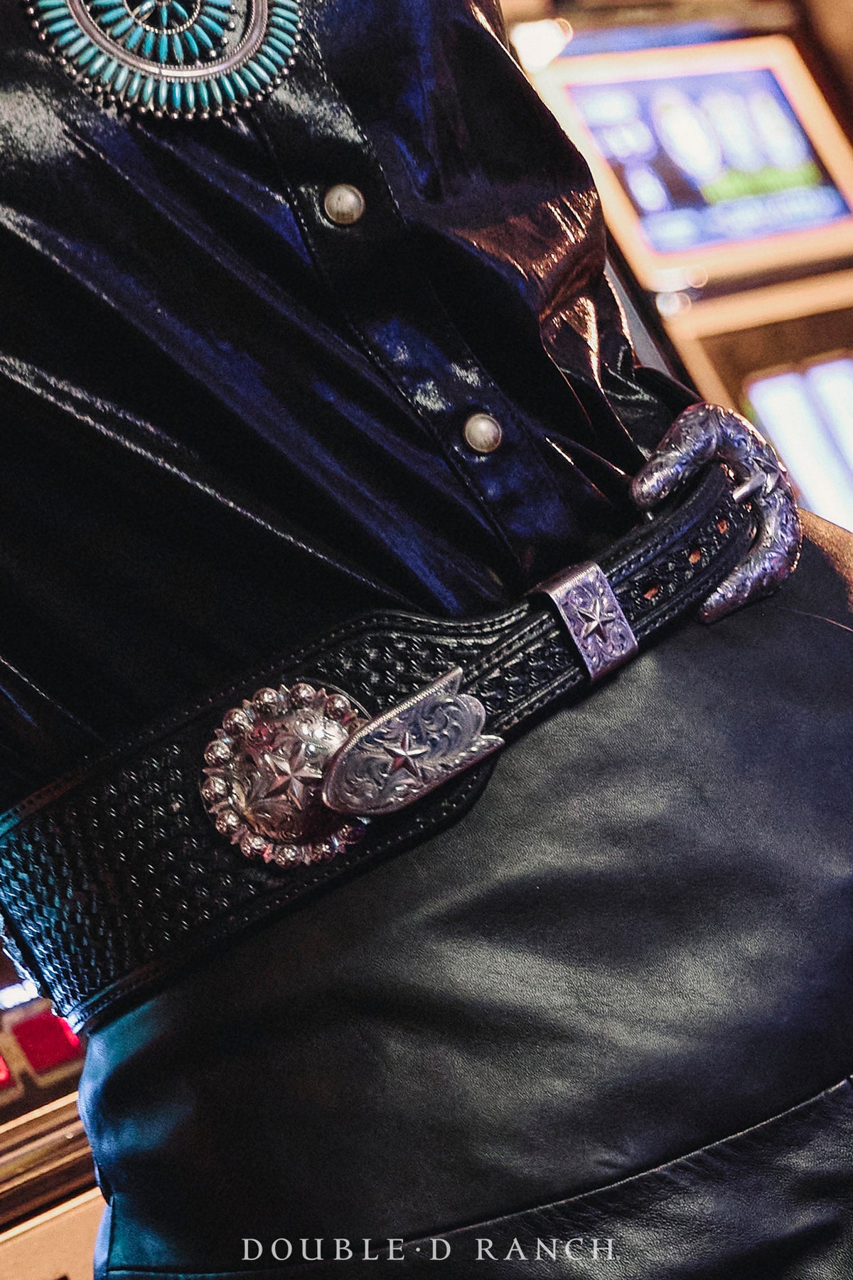 Belt, A, Western Concho, Basket Weave Tooled Leather, Contemporary, 504