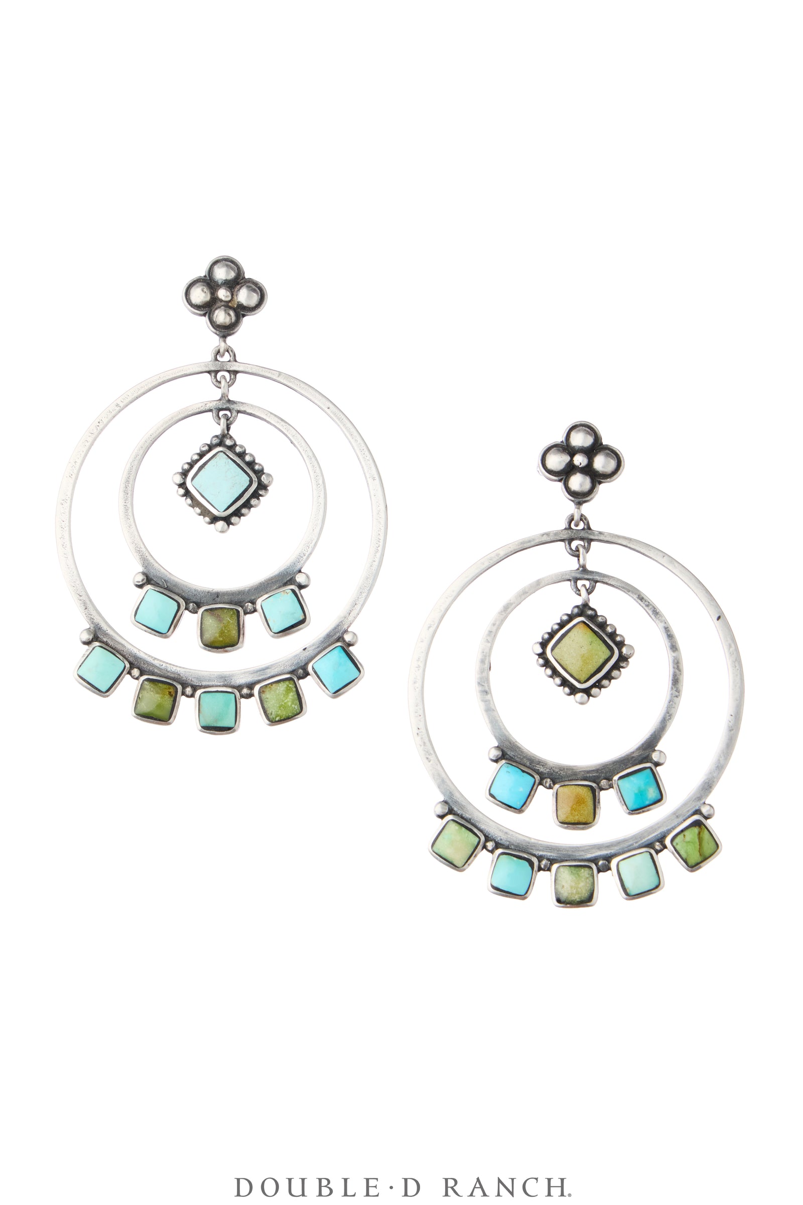 Earrings, Loops, Turquoise, Double, Hallmark, Contemporary, 2394