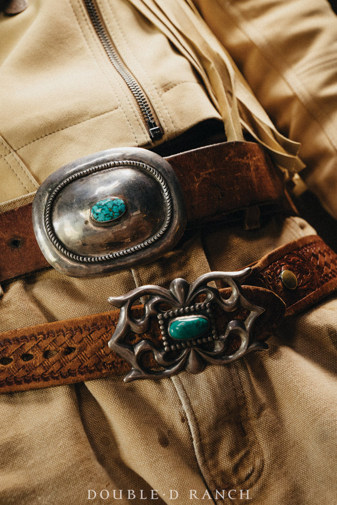 Belt, A Vintage, Buckle, Cast, Turquoise, Vintage, Mid Century, 310